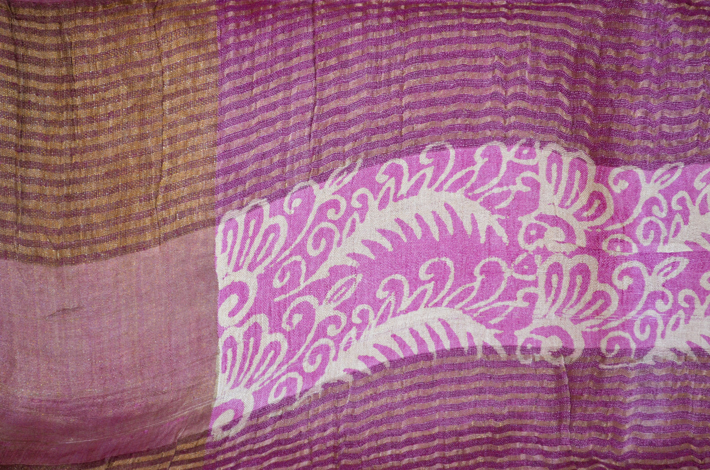 Magenta Tussar Pure Silk Handloom Saree with Block Prints