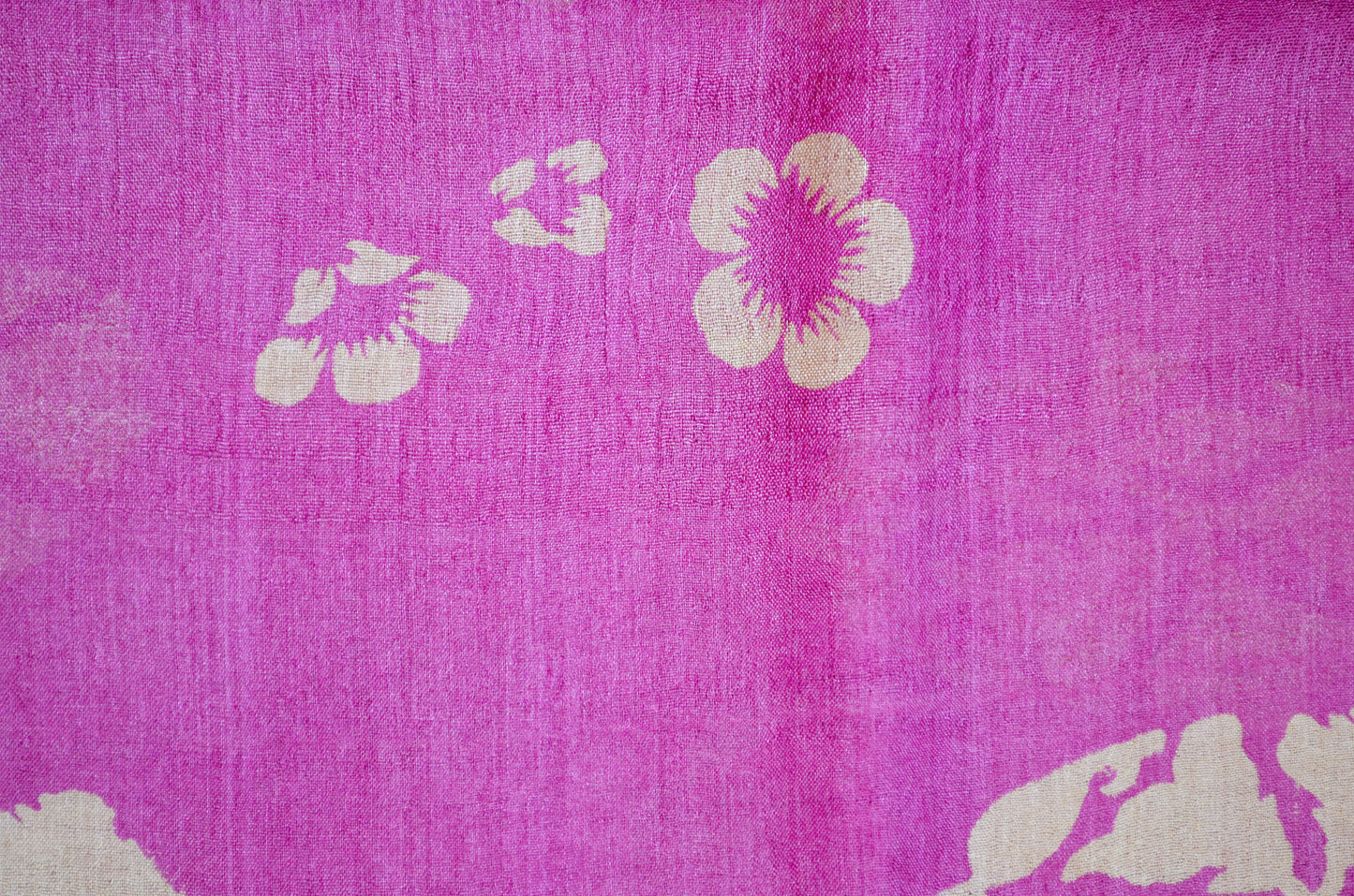 Magenta Tussar Pure Silk Handloom Saree with Block Prints