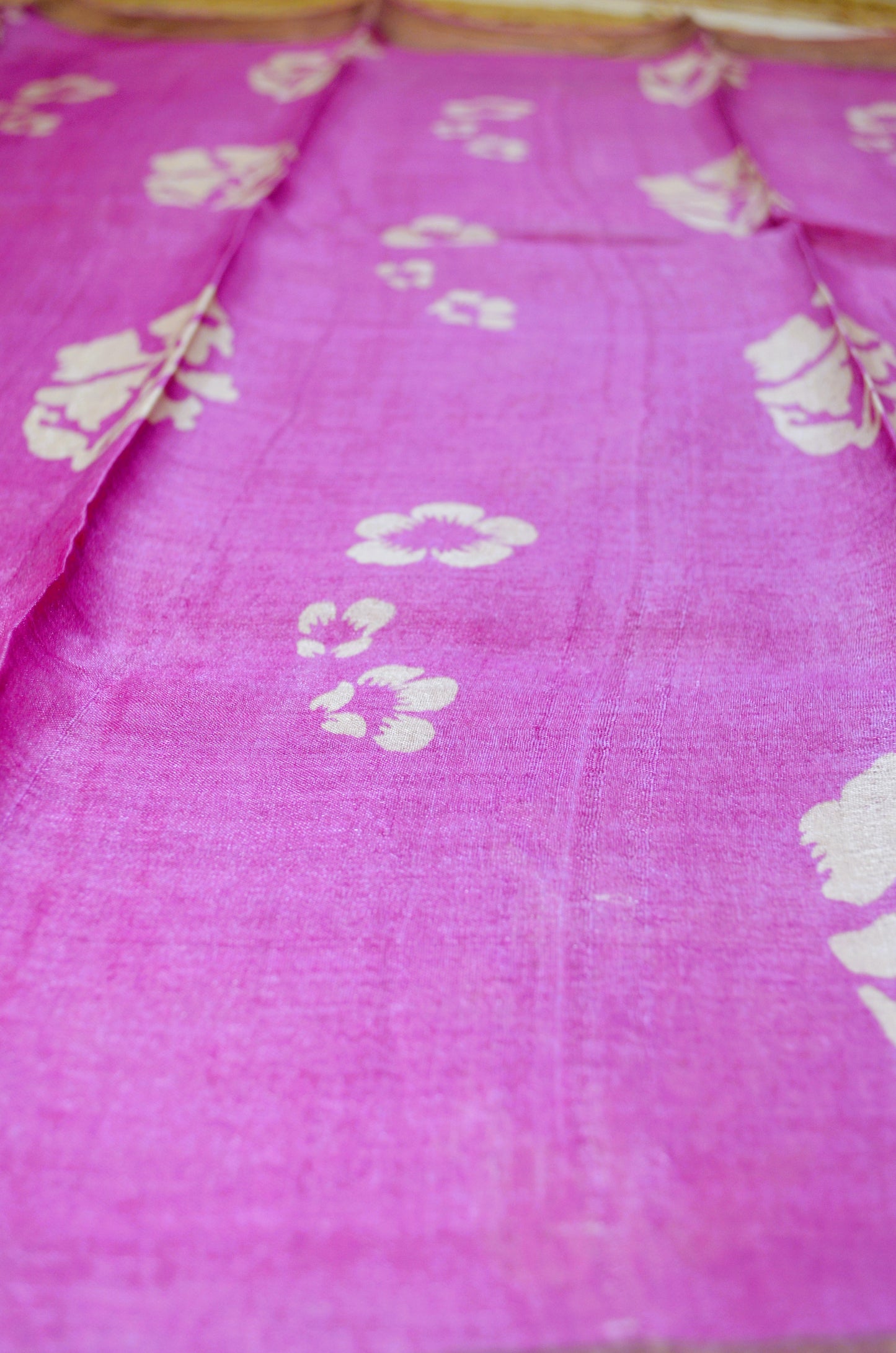 Magenta Tussar Pure Silk Handloom Saree with Block Prints