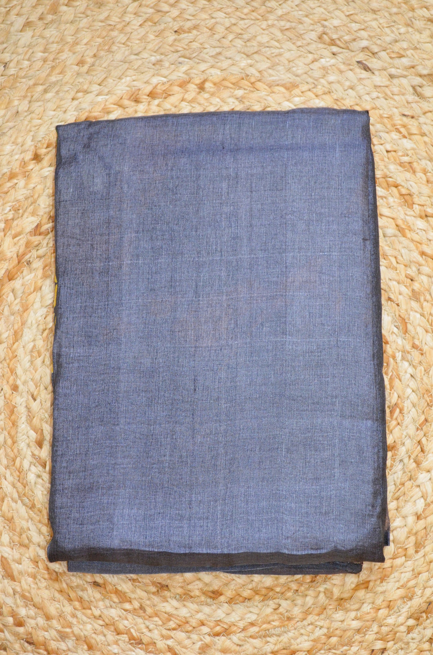 Steel Tussar Pure Silk Handloom Saree with Block Flower Prints