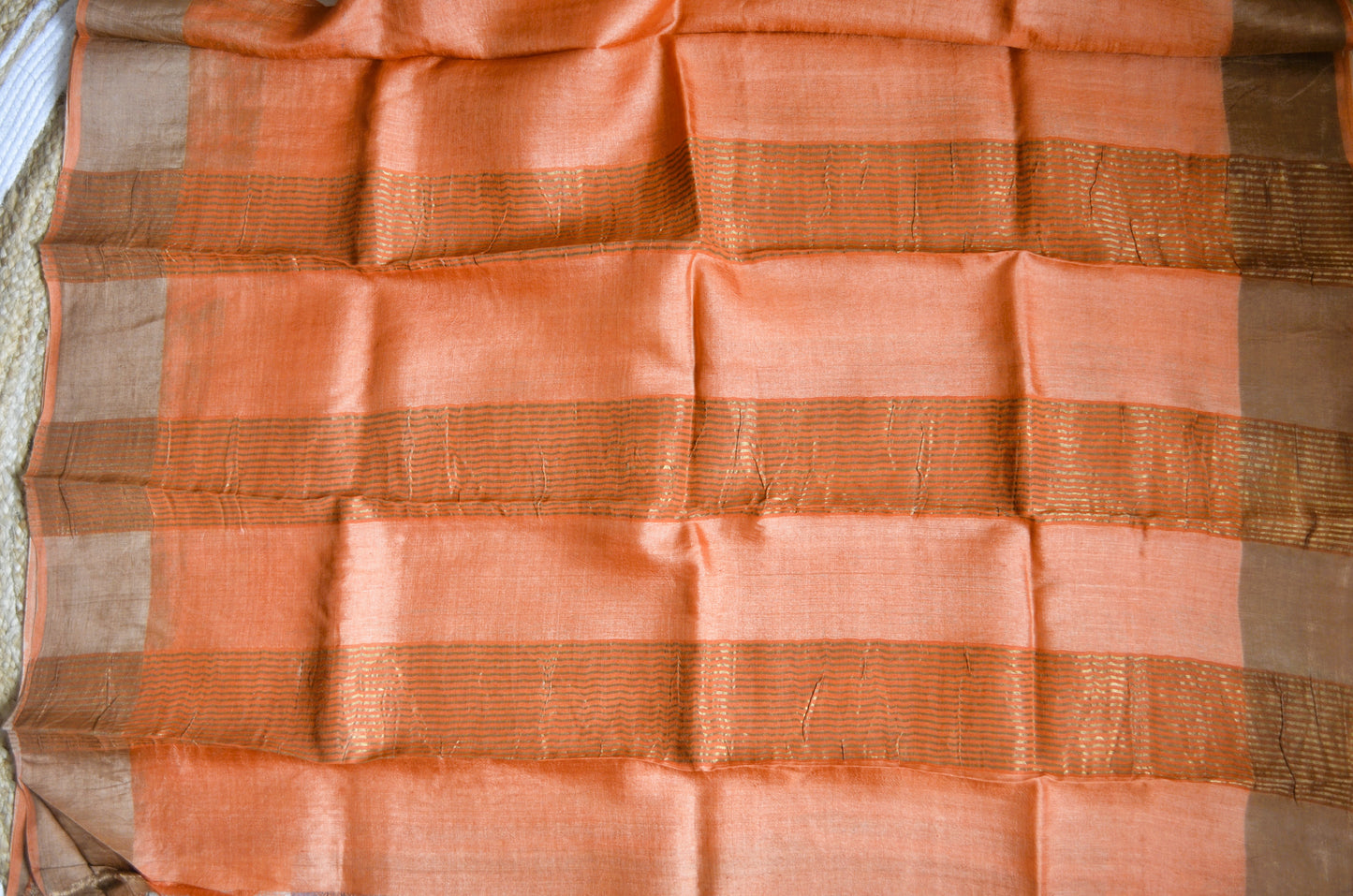 Grey Tussar Pure Silk Handloom Saree with Block Prints