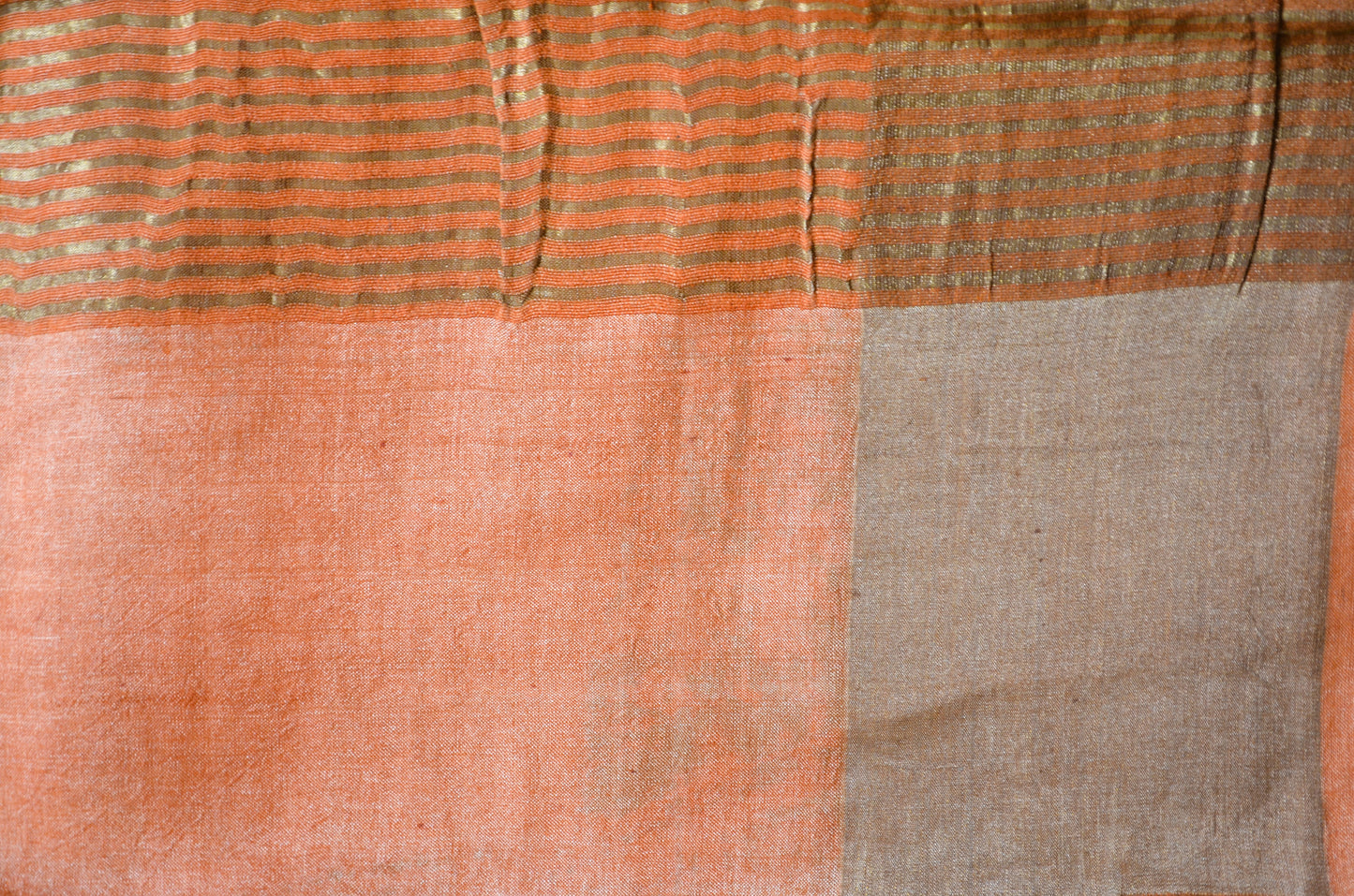 Grey Tussar Pure Silk Handloom Saree with Block Prints
