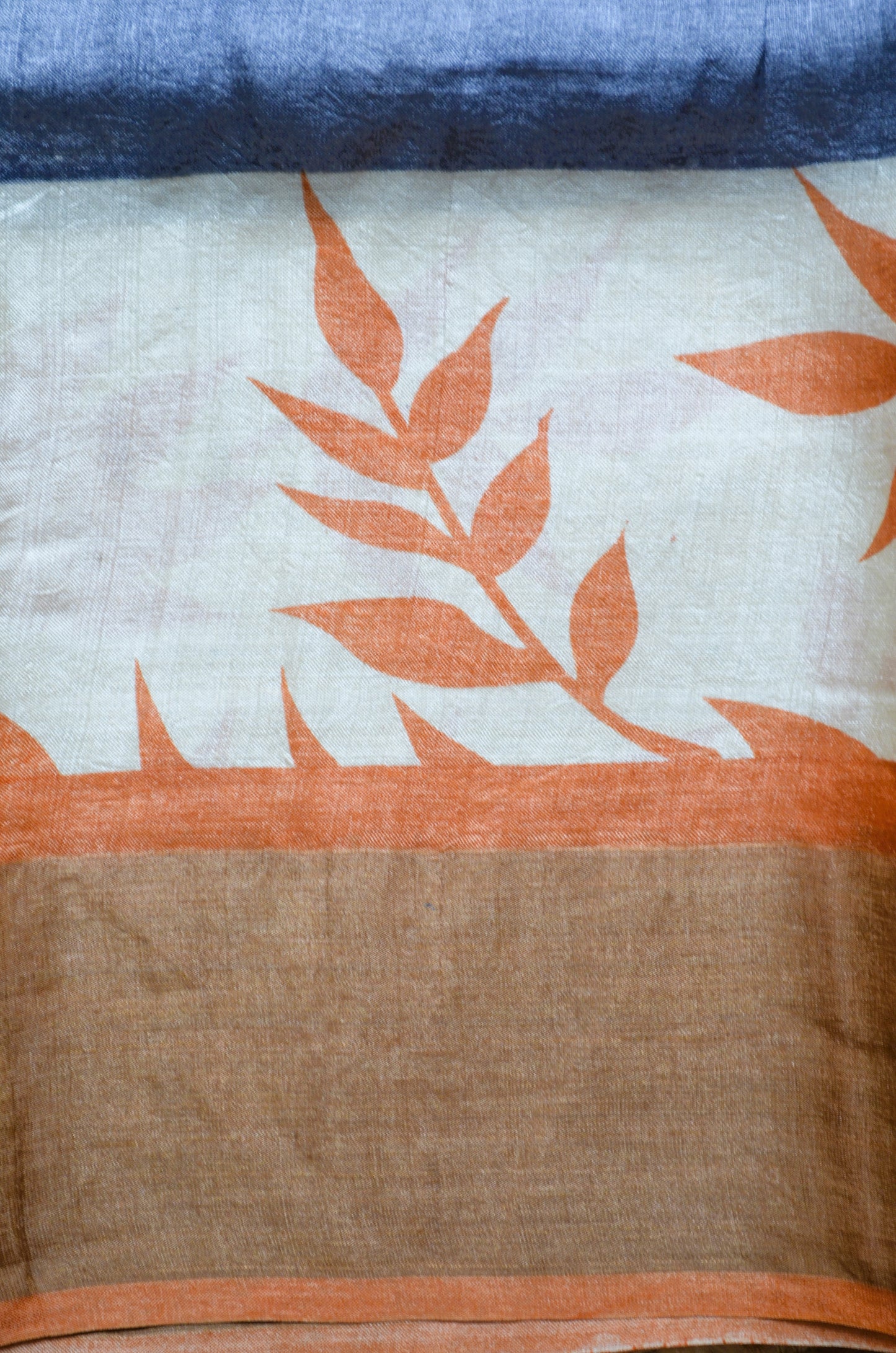 Grey Tussar Pure Silk Handloom Saree with Block Prints