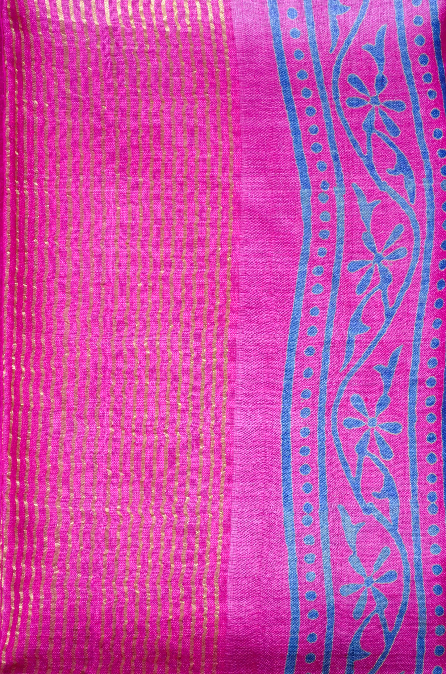 Cyan Tussar Pure Silk Handloom Saree with Block Prints