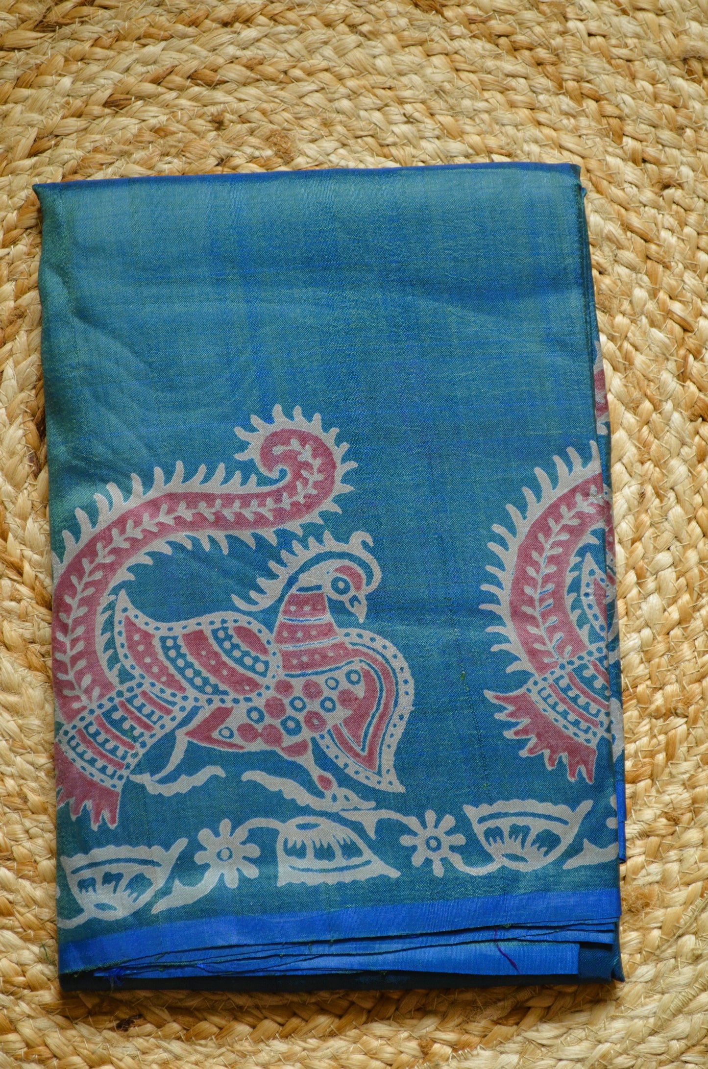 Cyan Dual Tone Pure Silk Sonamukhi Handloom Saree