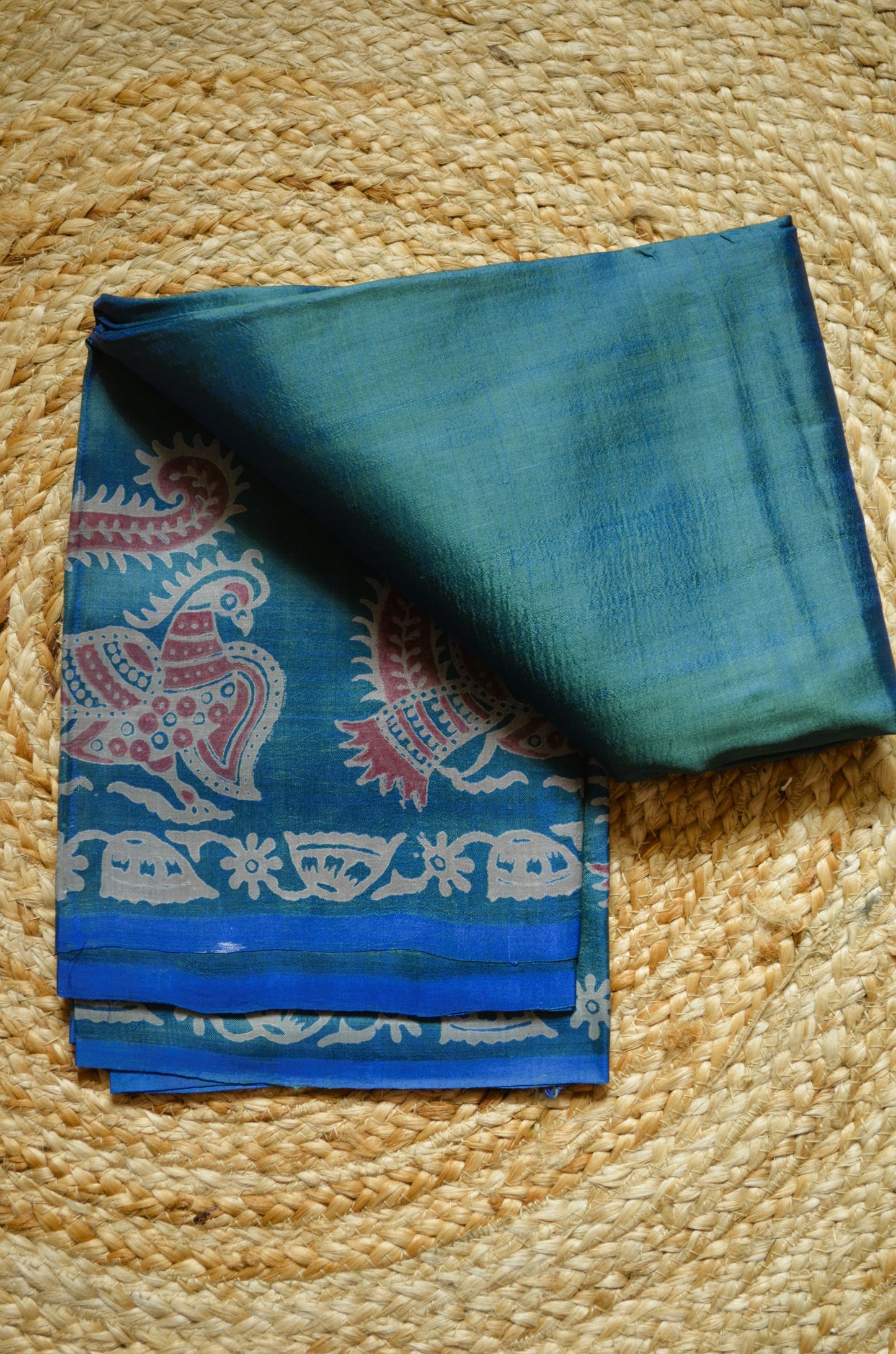 Cyan Dual Tone Pure Silk Sonamukhi Handloom Saree