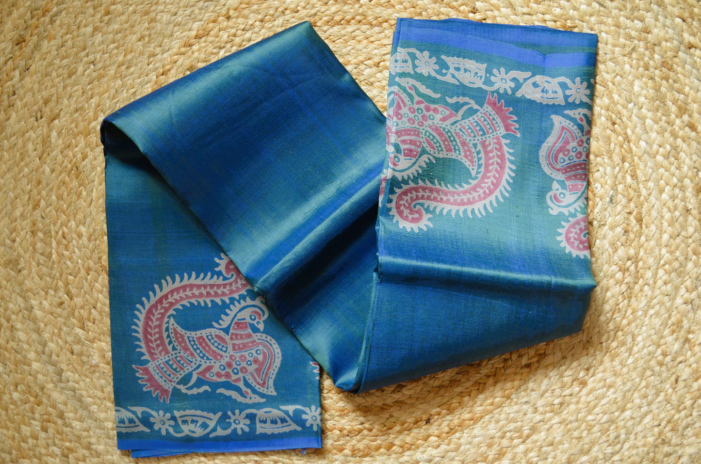 Cyan Dual Tone Pure Silk Sonamukhi Handloom Saree