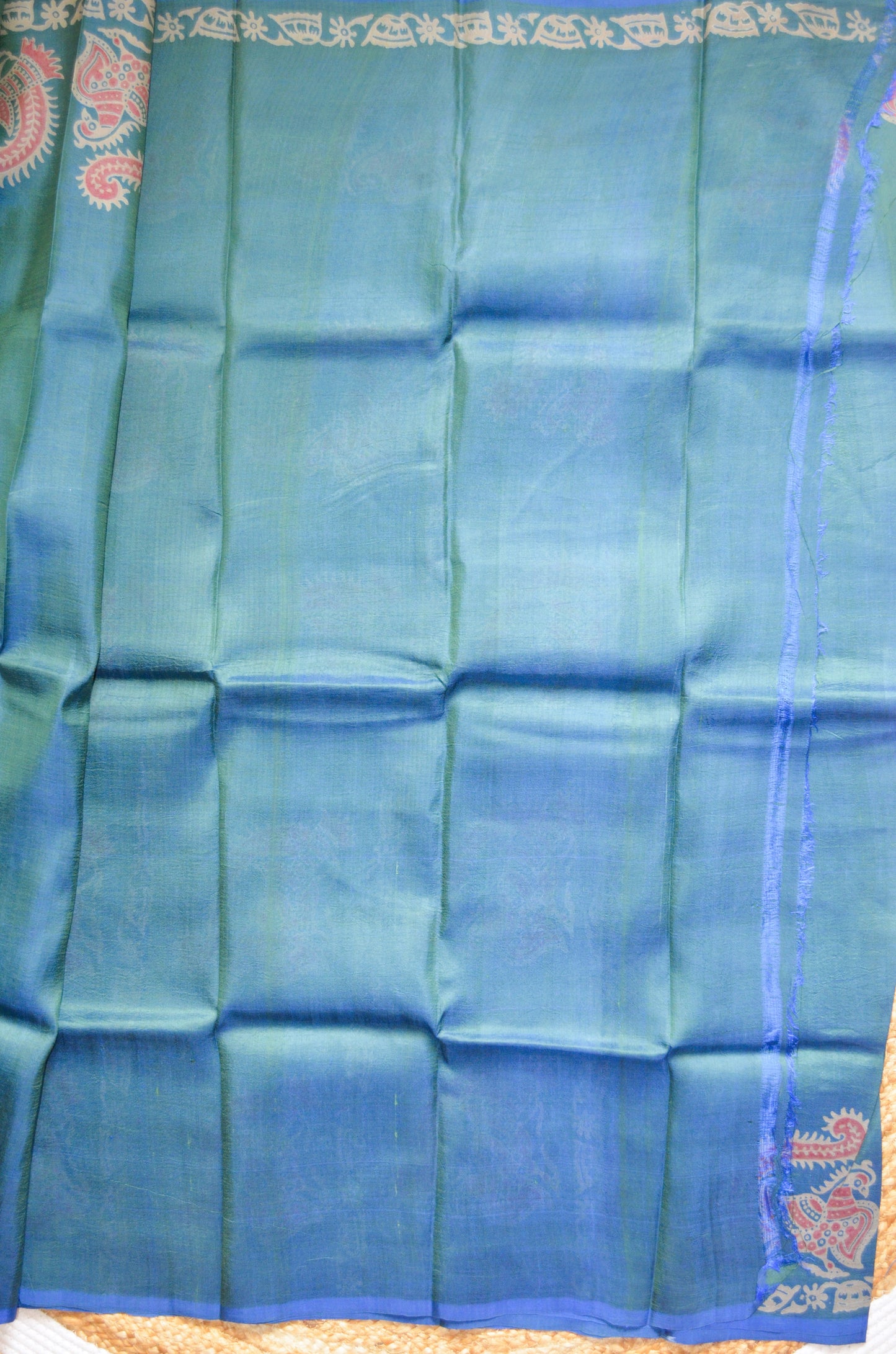 Cyan Dual Tone Pure Silk Sonamukhi Handloom Saree