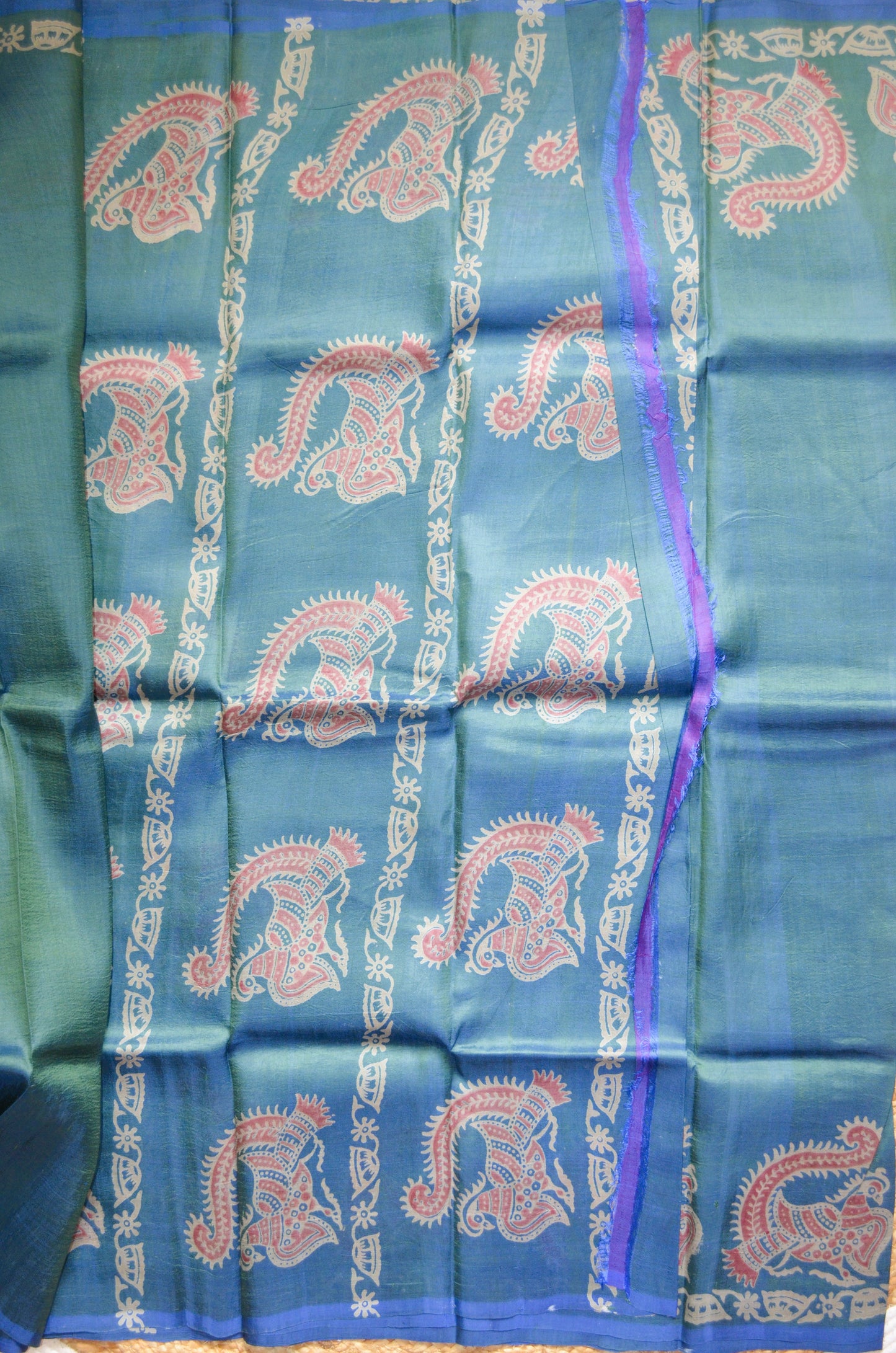 Cyan Dual Tone Pure Silk Sonamukhi Handloom Saree