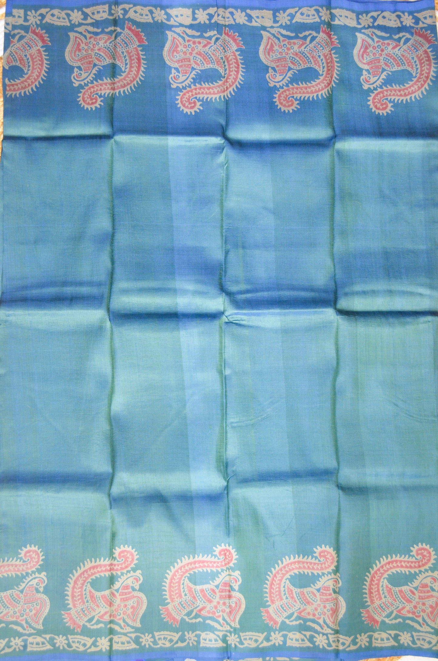 Cyan Dual Tone Pure Silk Sonamukhi Handloom Saree