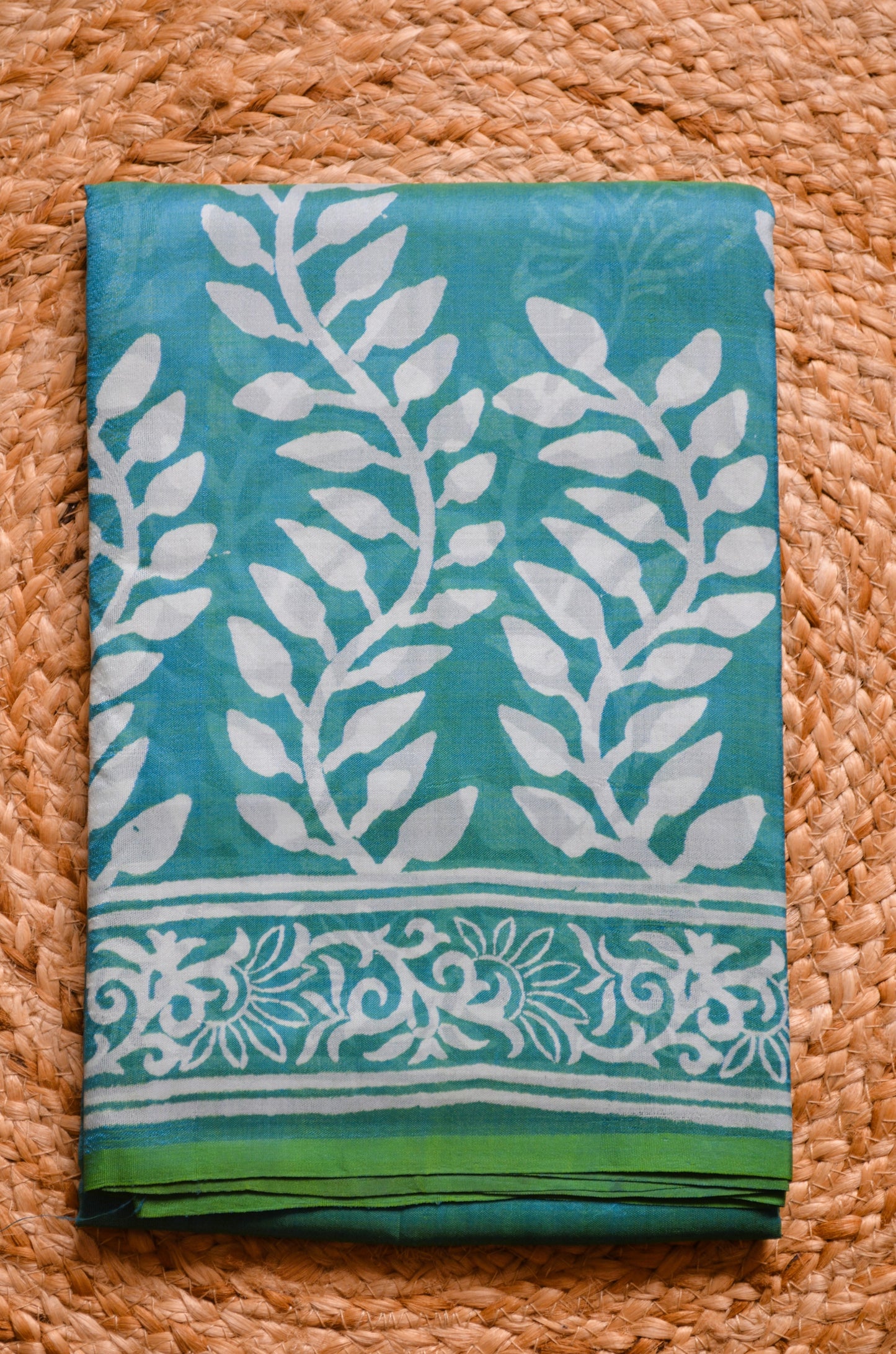 Teal Dual Tone Pure Silk Sonamukhi Print Handloom Saree