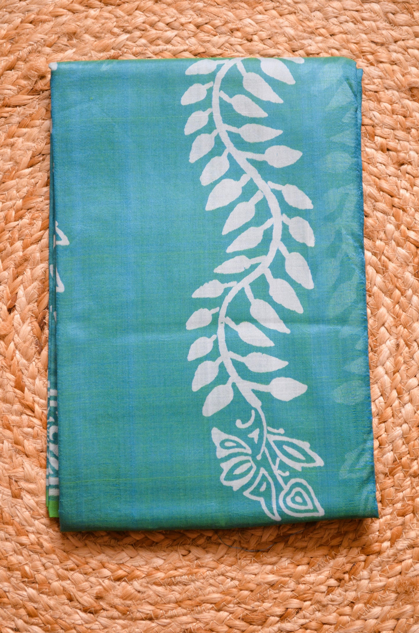 Teal Dual Tone Pure Silk Sonamukhi Print Handloom Saree