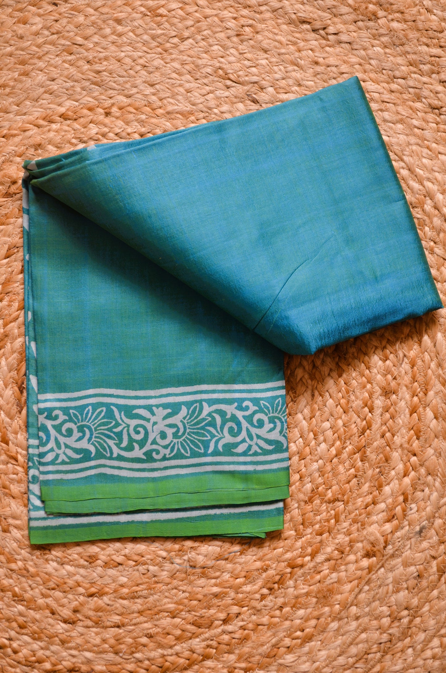 Teal Dual Tone Pure Silk Sonamukhi Print Handloom Saree