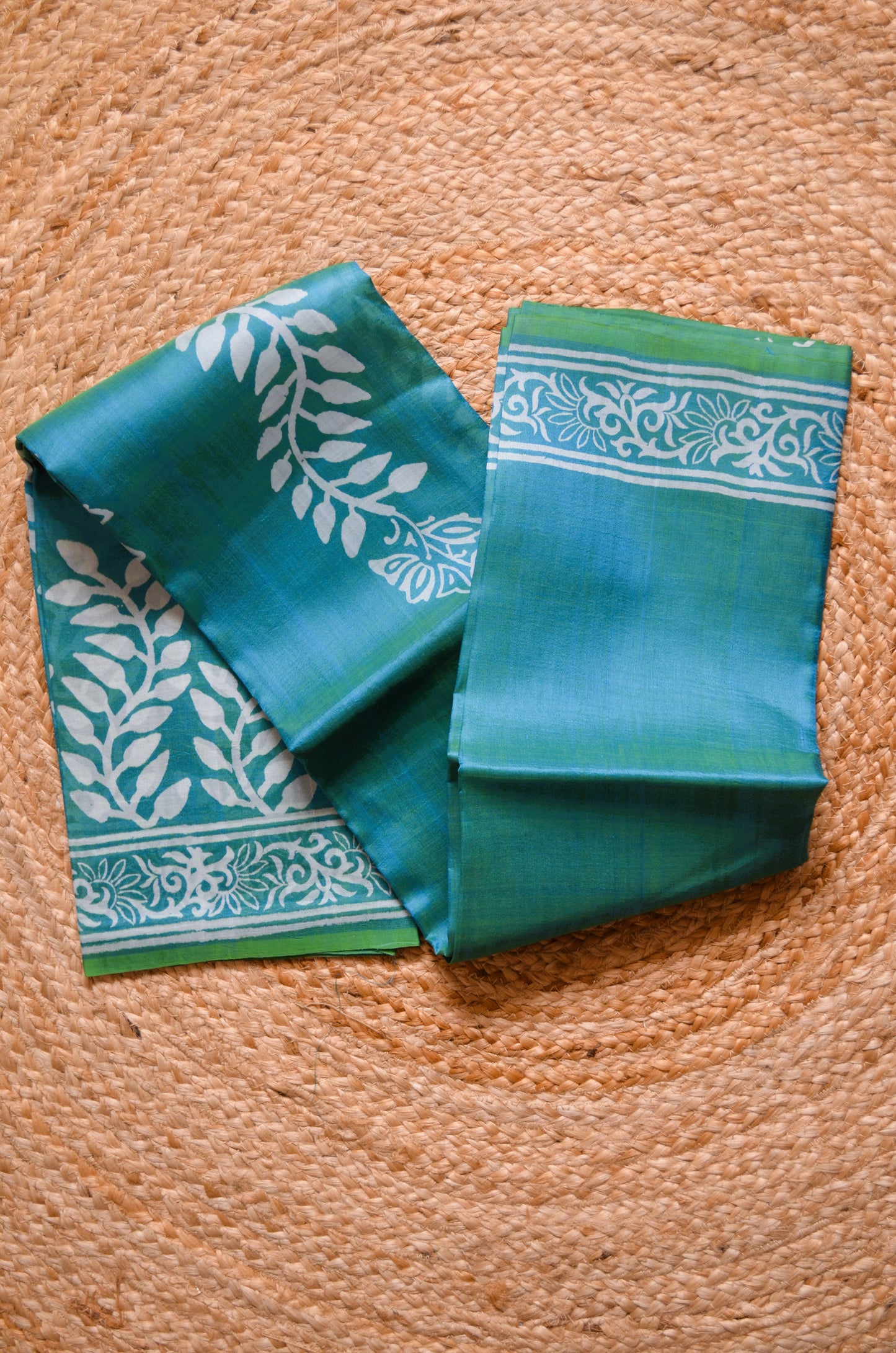 Teal Dual Tone Pure Silk Sonamukhi Print Handloom Saree