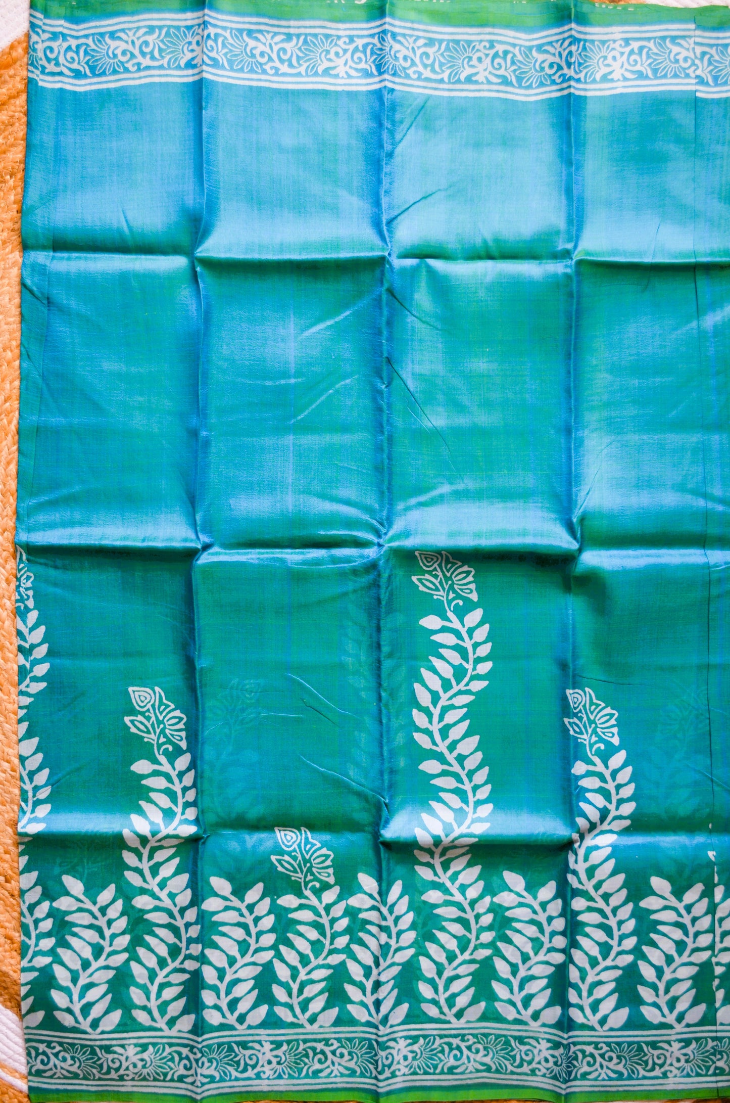 Teal Dual Tone Pure Silk Sonamukhi Print Handloom Saree