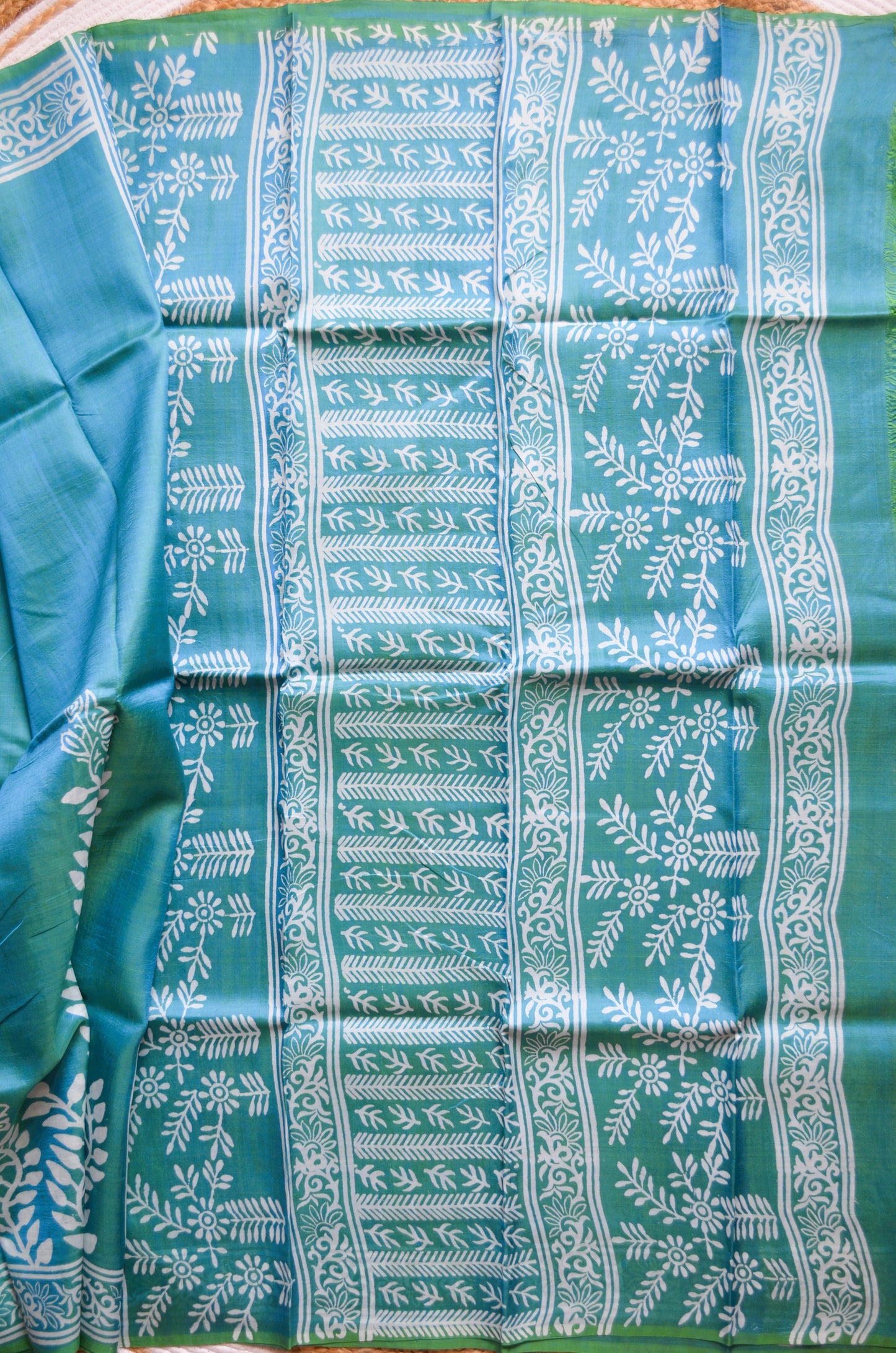 Teal Dual Tone Pure Silk Sonamukhi Print Handloom Saree