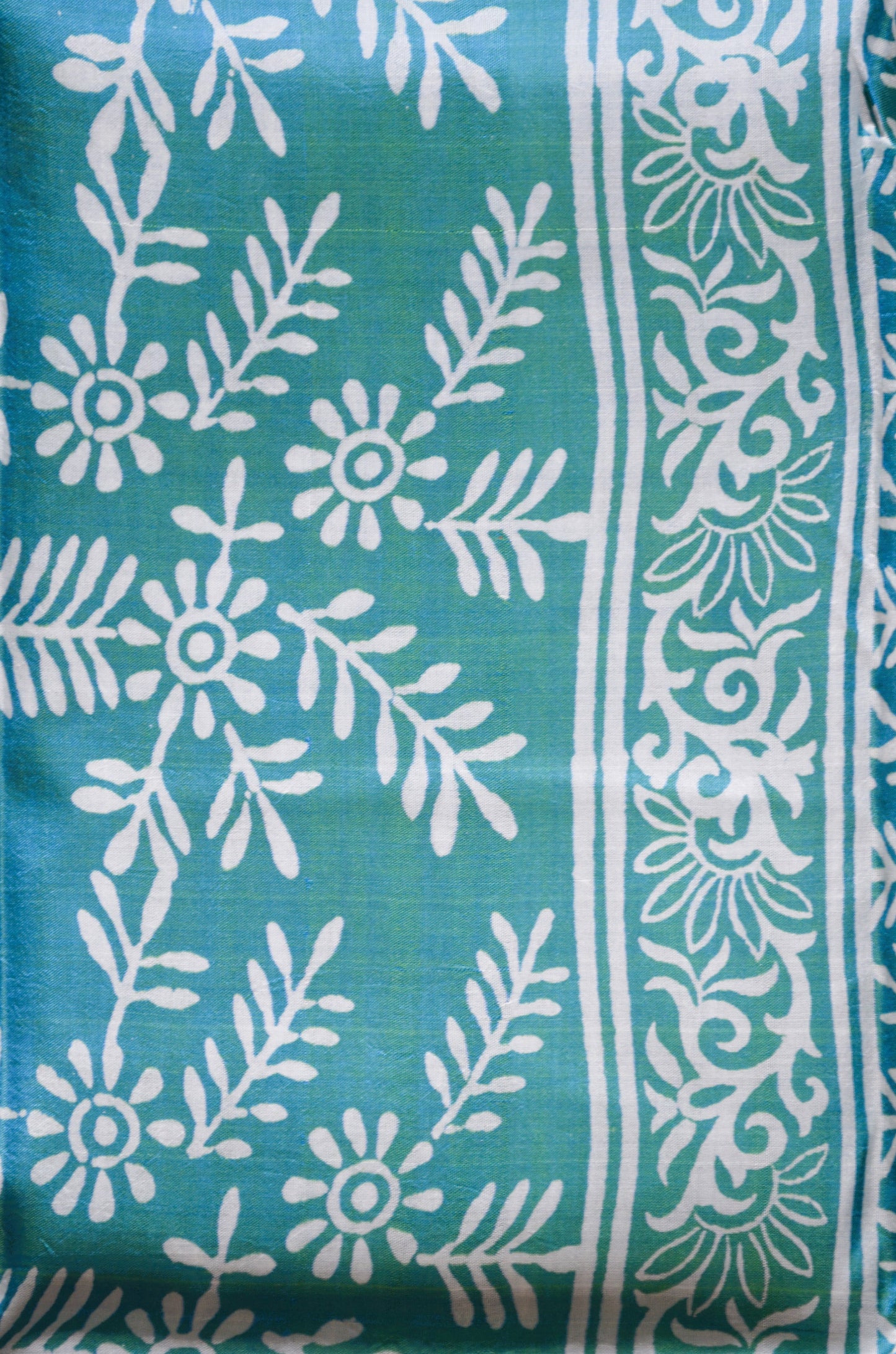Teal Dual Tone Pure Silk Sonamukhi Print Handloom Saree