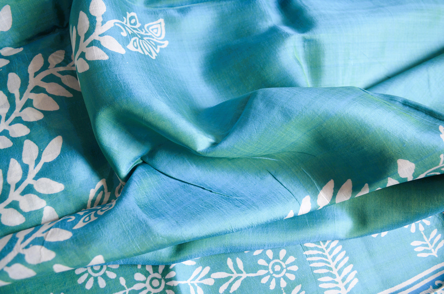 Teal Dual Tone Pure Silk Sonamukhi Print Handloom Saree