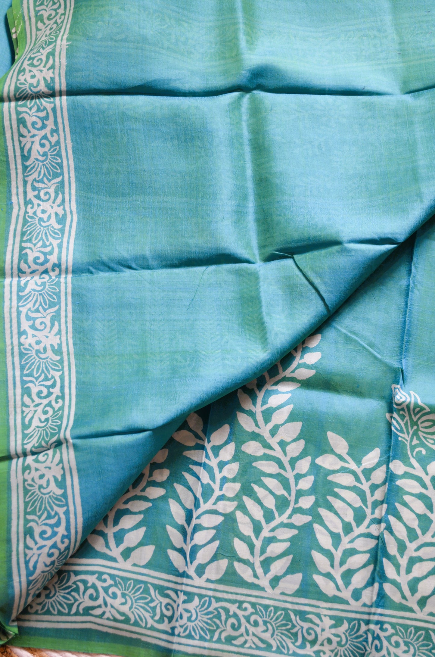 Teal Dual Tone Pure Silk Sonamukhi Print Handloom Saree