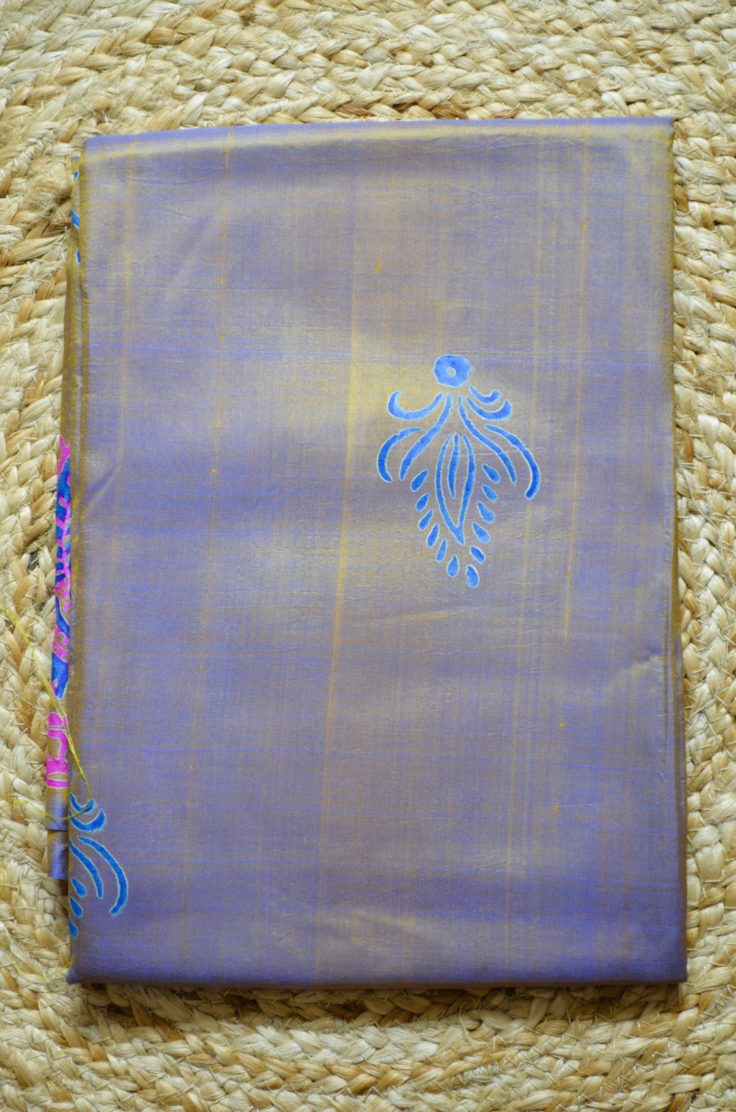 Indigo Gold Dual Tone Pure Silk Sonamukhi Handloom Saree