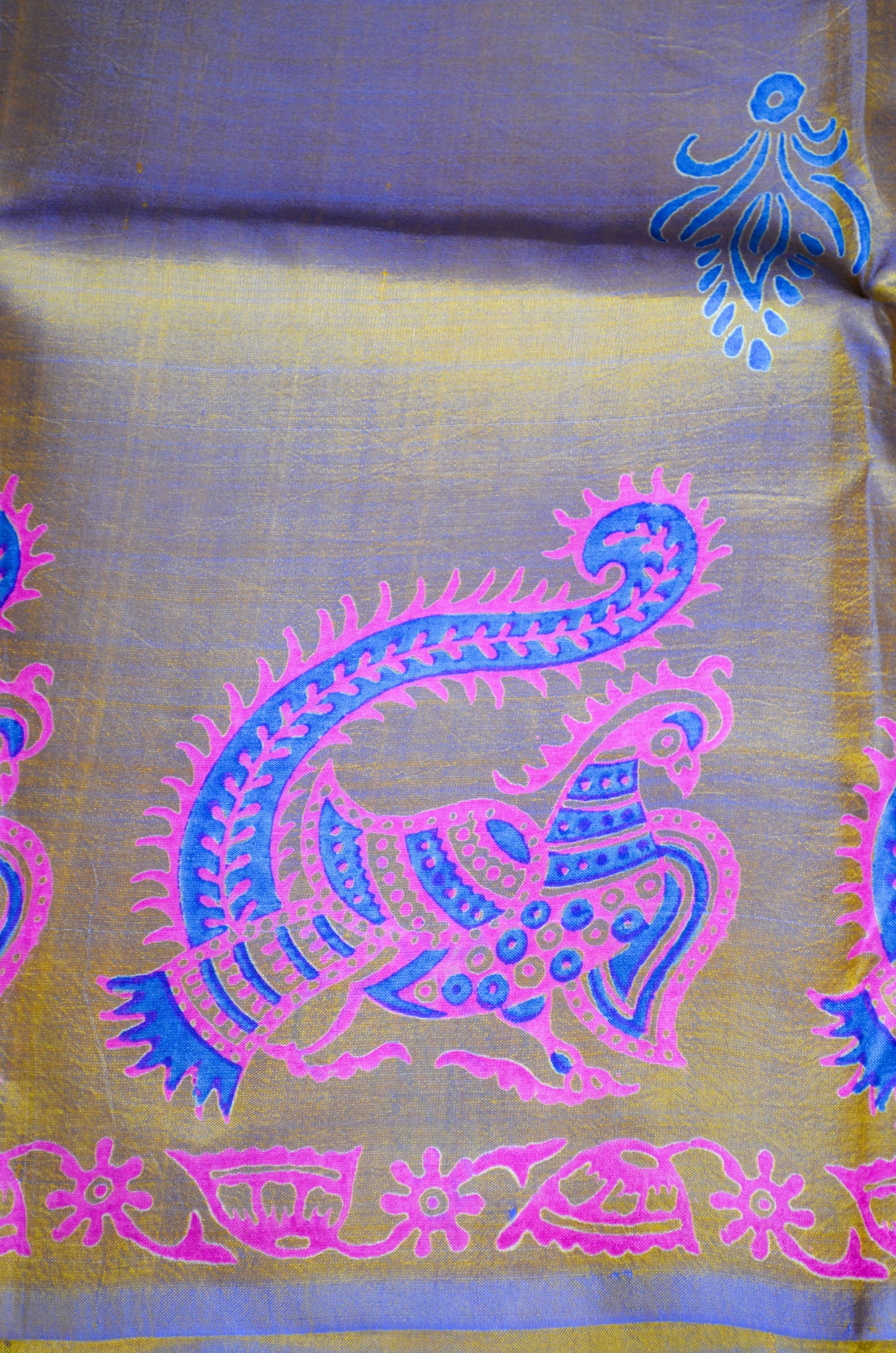Indigo Gold Dual Tone Pure Silk Sonamukhi Handloom Saree