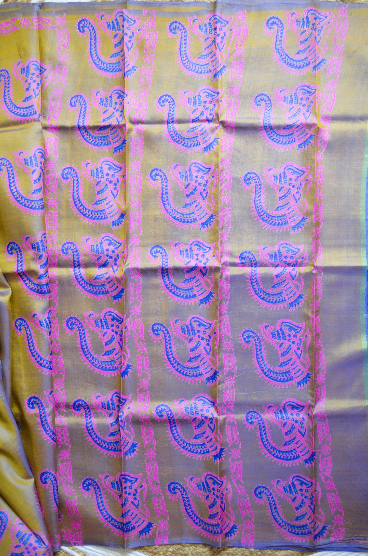 Indigo Gold Dual Tone Pure Silk Sonamukhi Handloom Saree