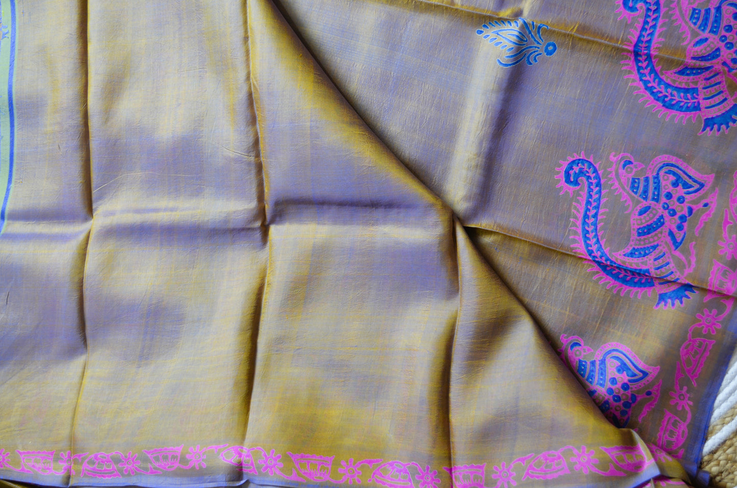 Indigo Gold Dual Tone Pure Silk Sonamukhi Handloom Saree