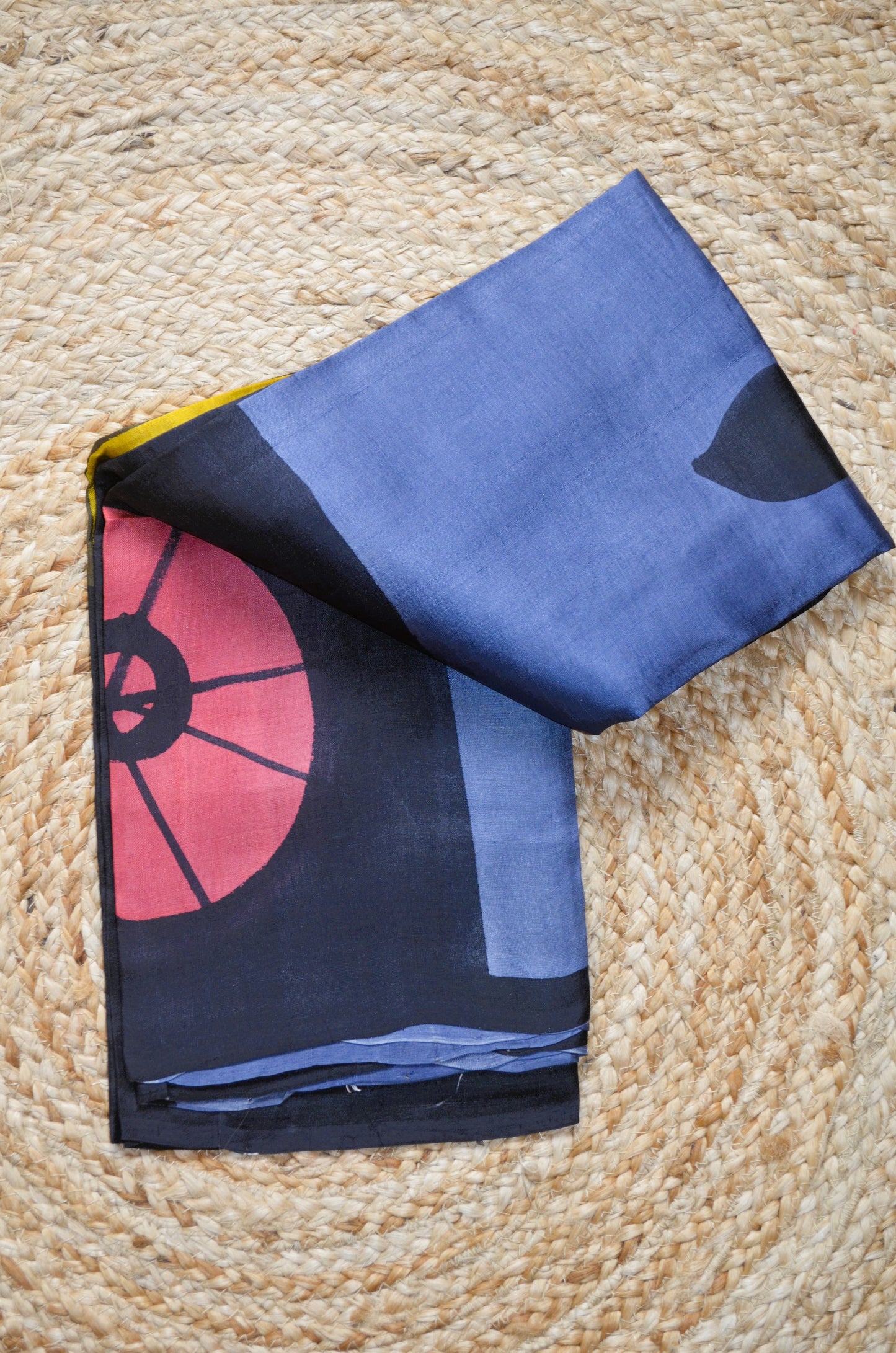 Slate Blue Block Print Pure Silk Handloom Saree