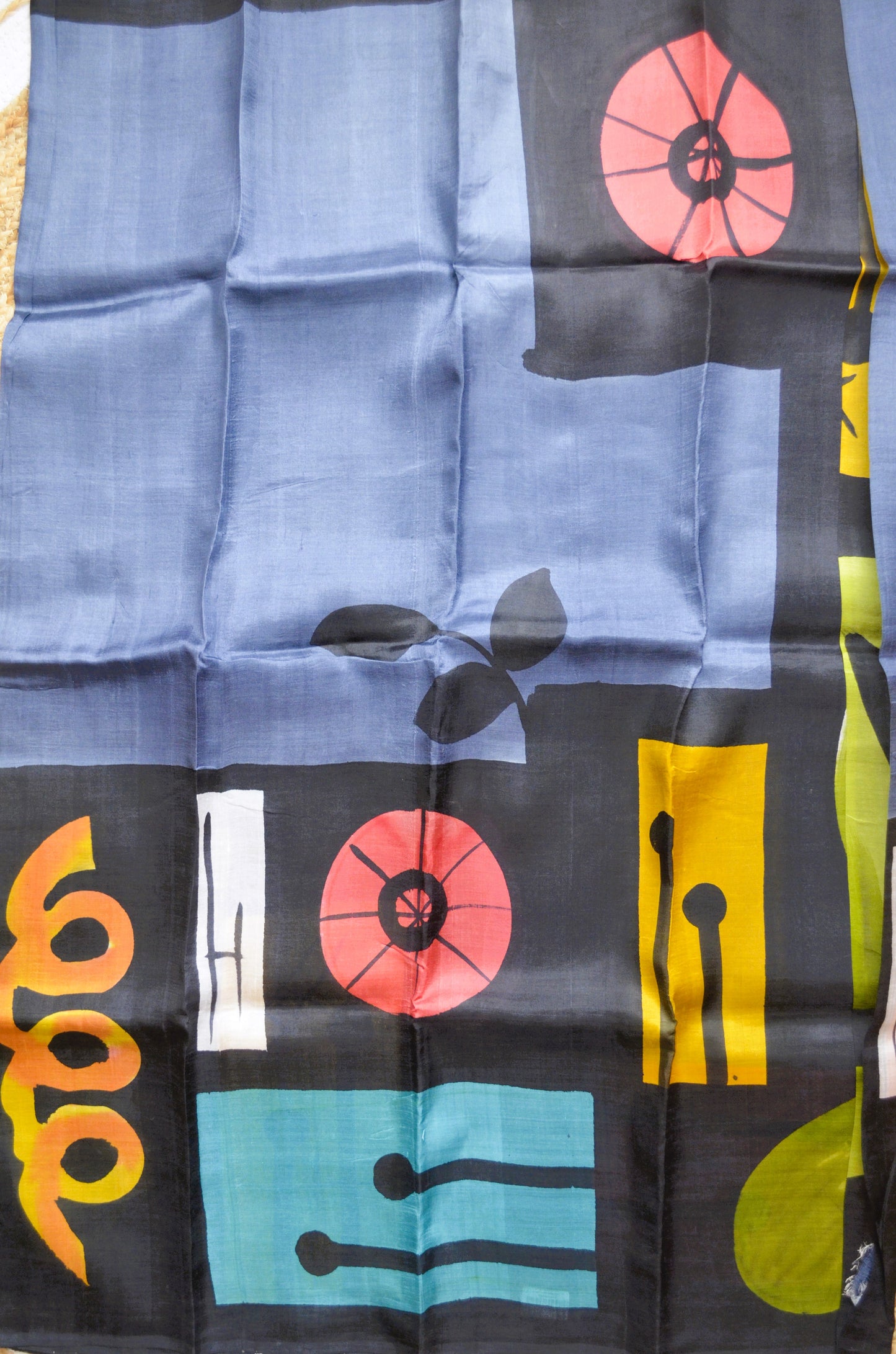 Slate Blue Block Print Pure Silk Handloom Saree