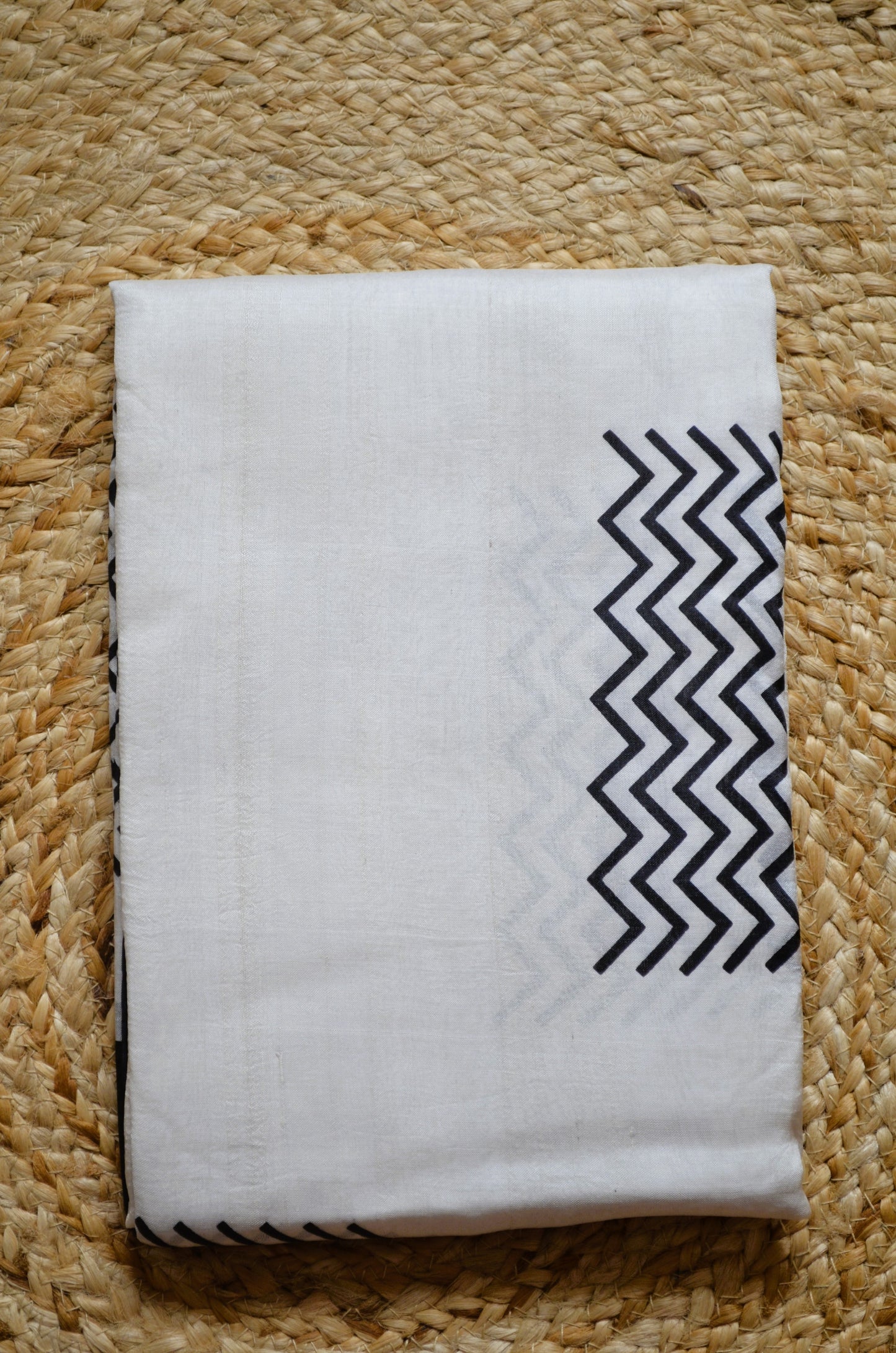 Off White Block Print Pure Silk Handloom Saree