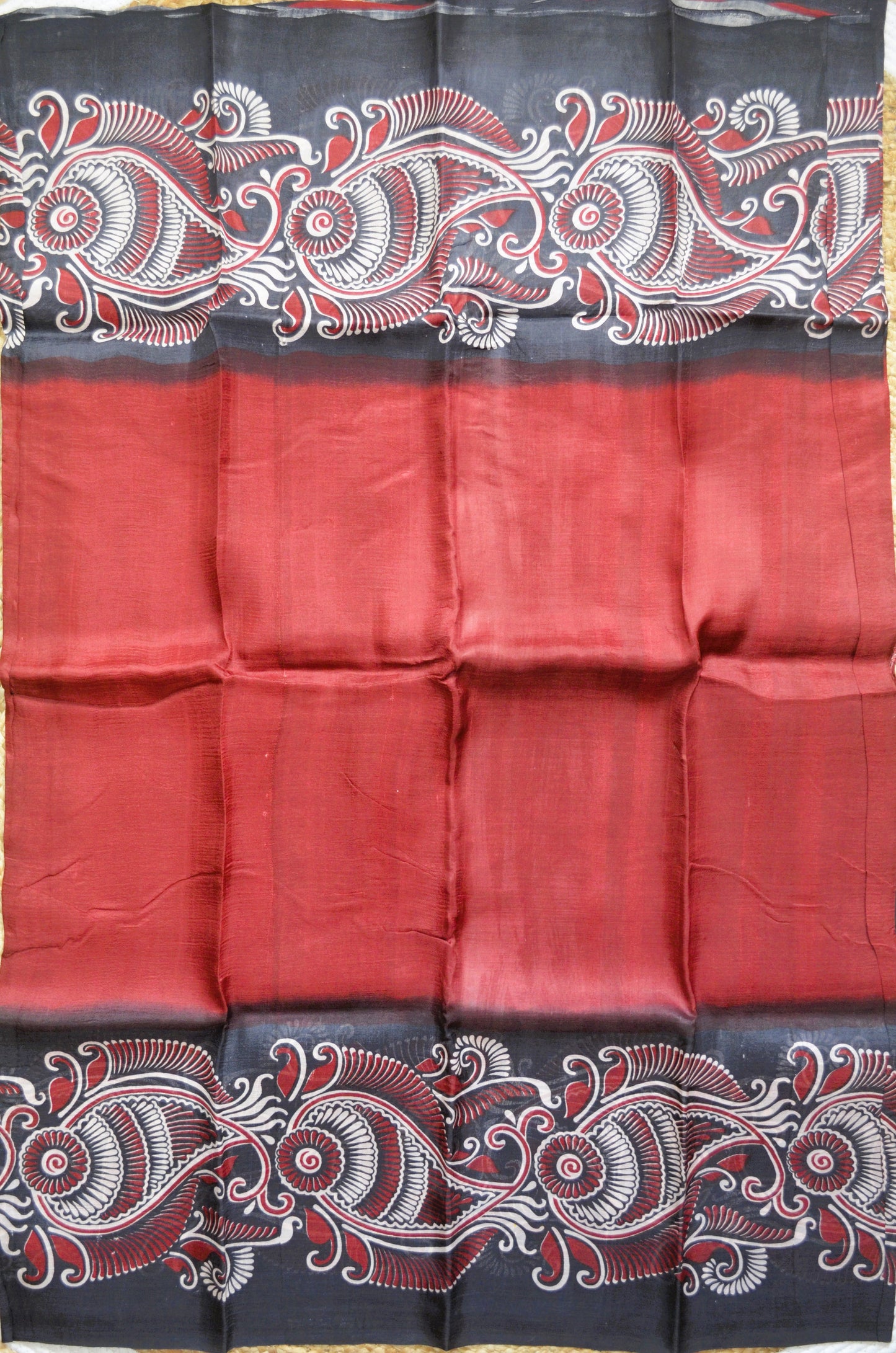 Maroon Block Print Pure Silk Handloom Saree