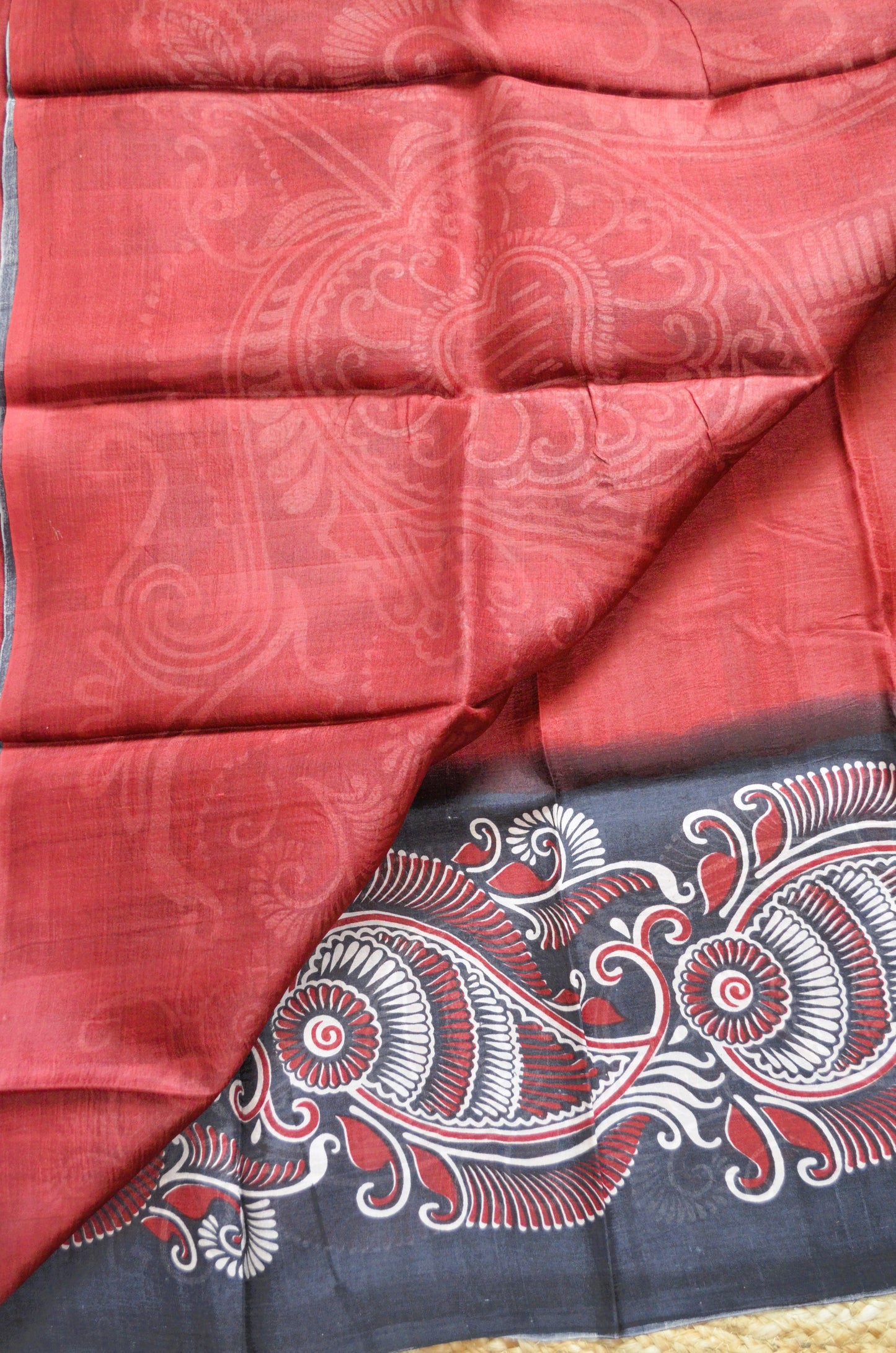 Maroon Block Print Pure Silk Handloom Saree