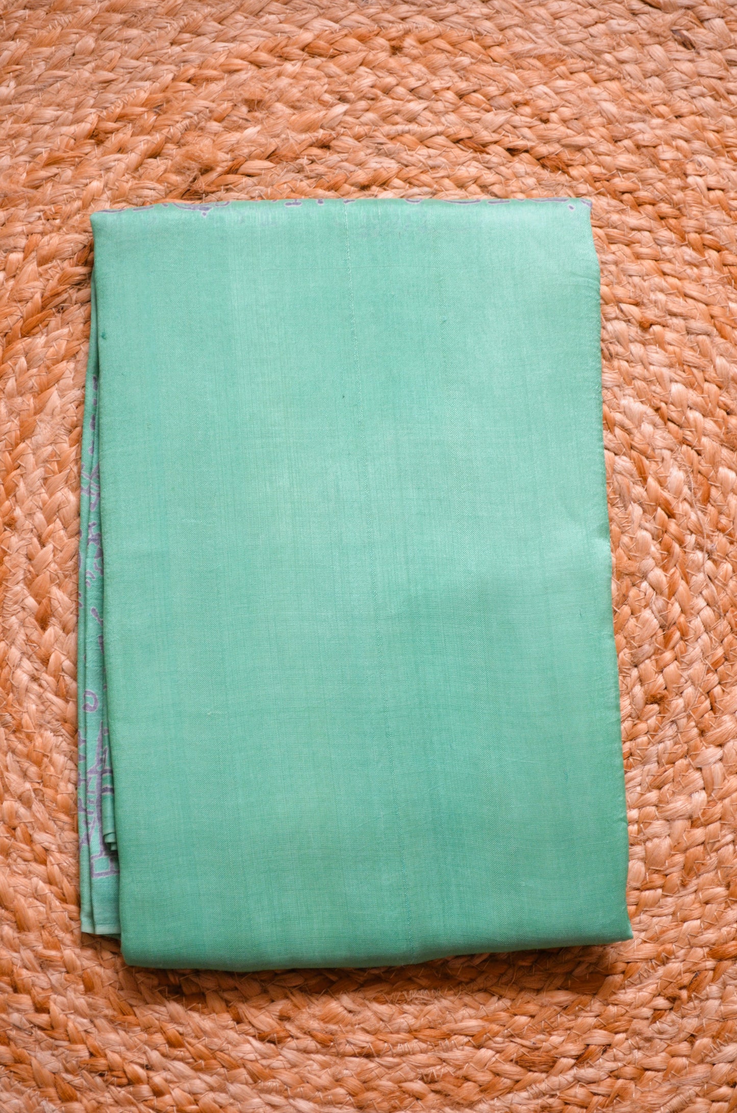 Sea Green Block Print Pure Silk Handloom Saree