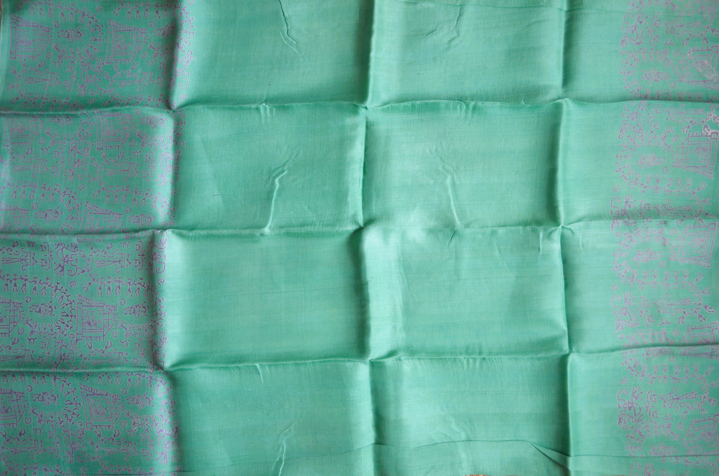 Sea Green Block Print Pure Silk Handloom Saree