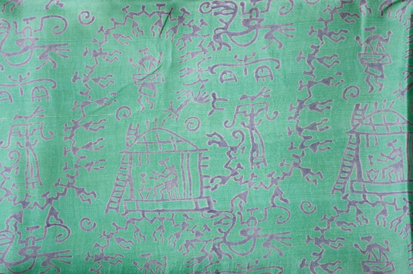 Sea Green Block Print Pure Silk Handloom Saree