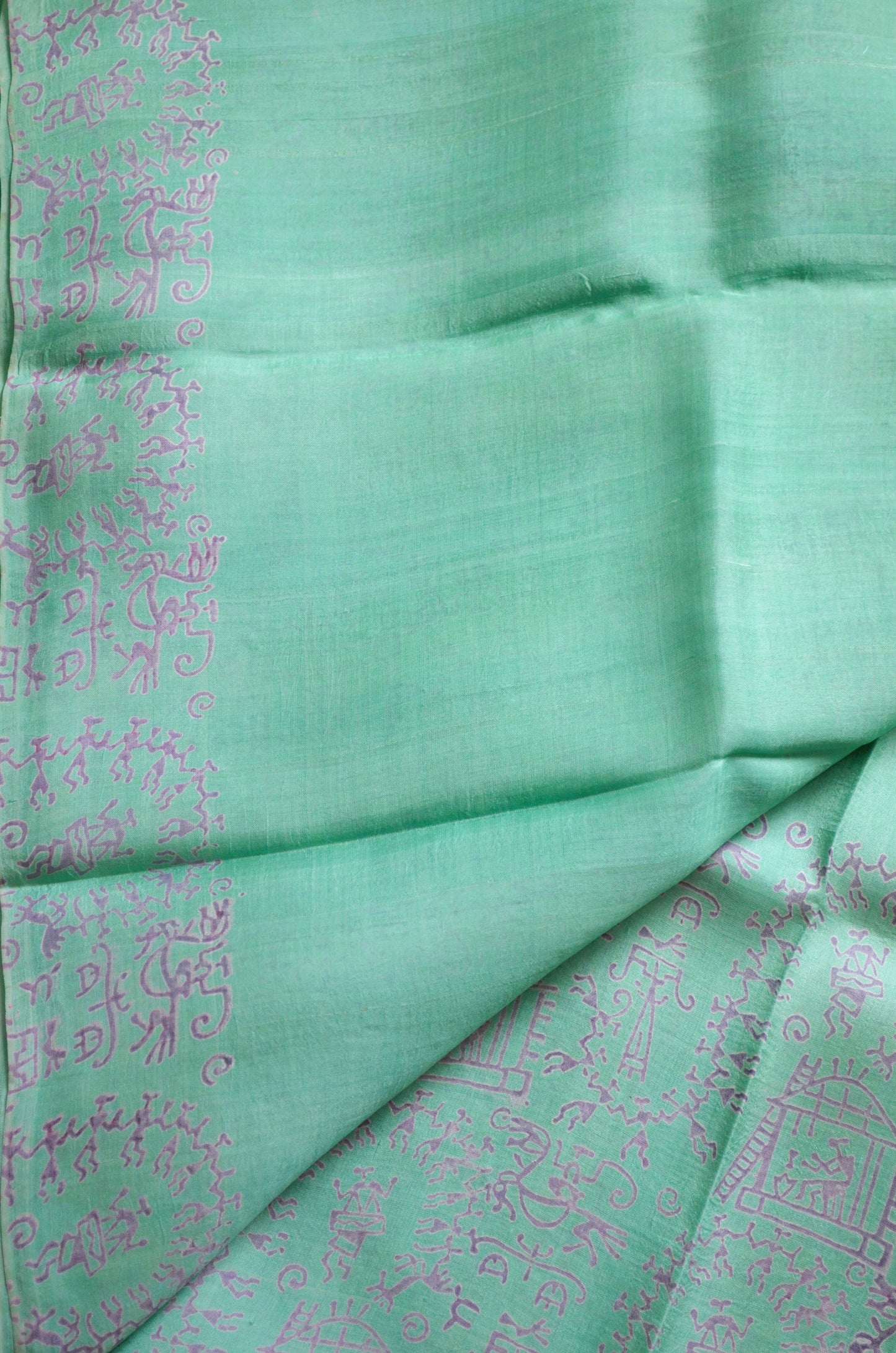 Sea Green Block Print Pure Silk Handloom Saree