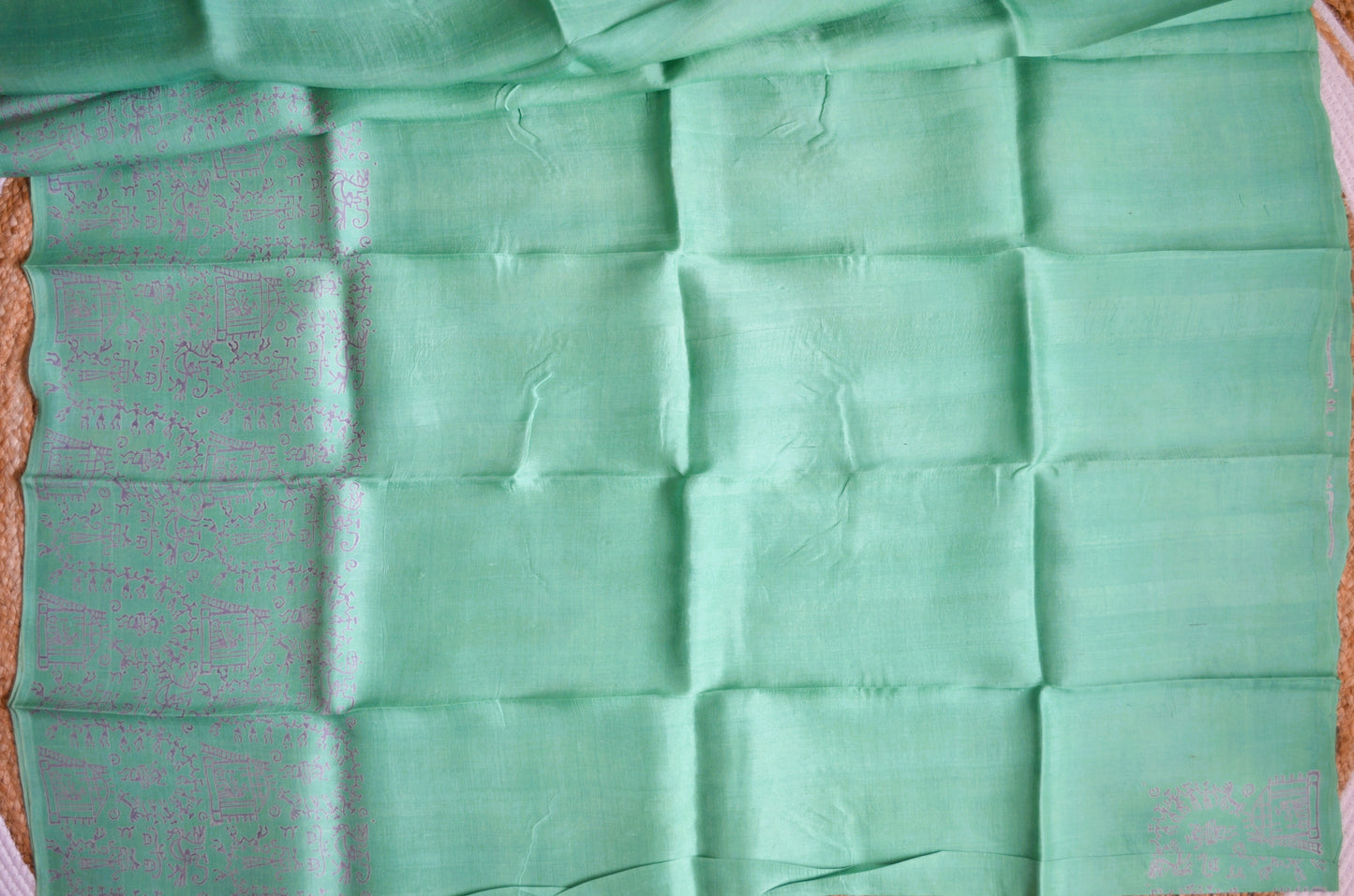Sea Green Block Print Pure Silk Handloom Saree