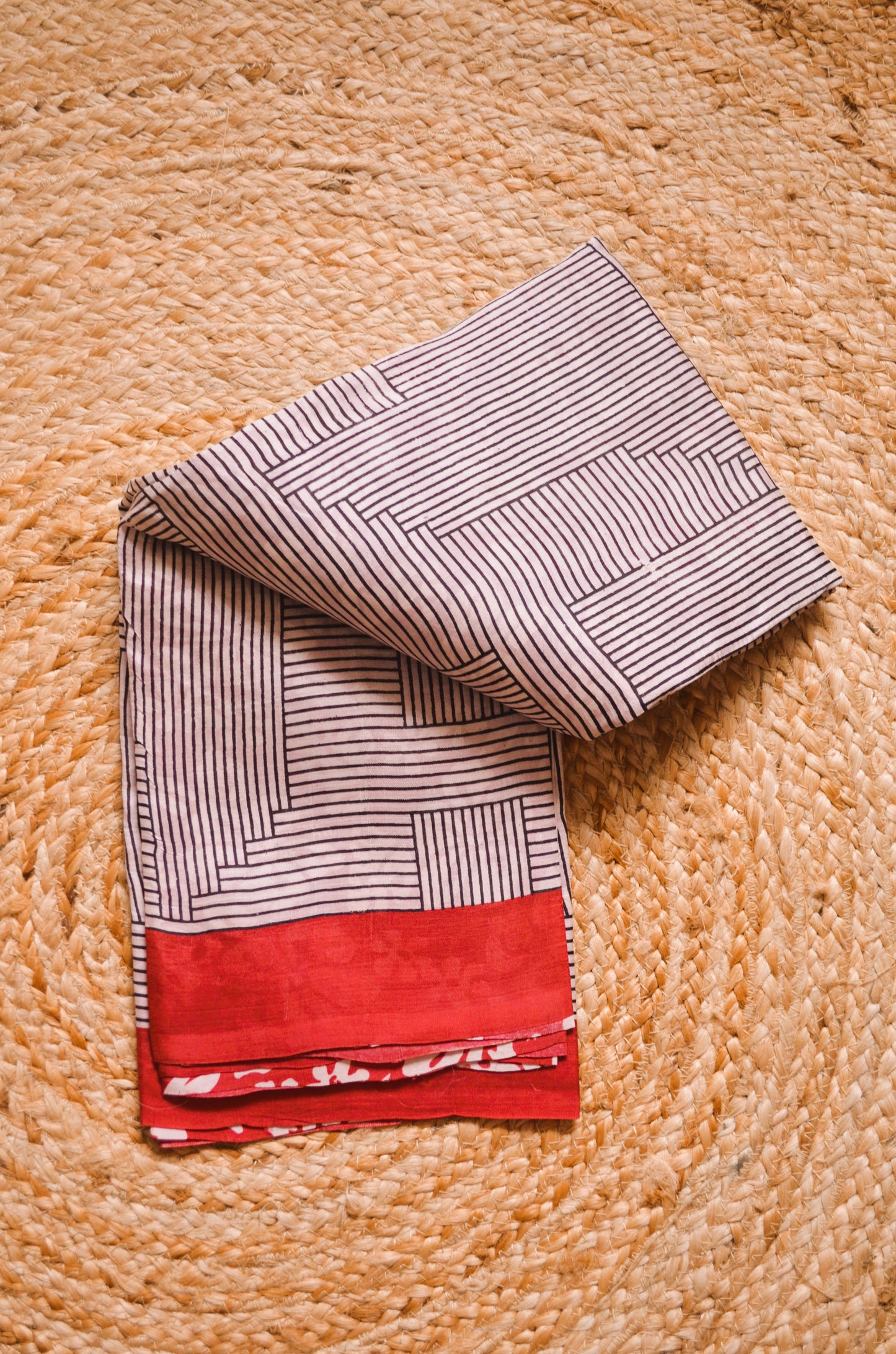 White Block Print Pure Silk Handloom Saree