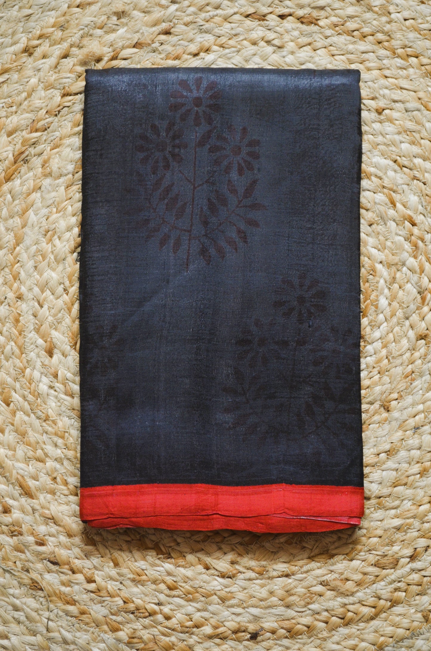 Black Block Print Pure Silk Handloom Saree