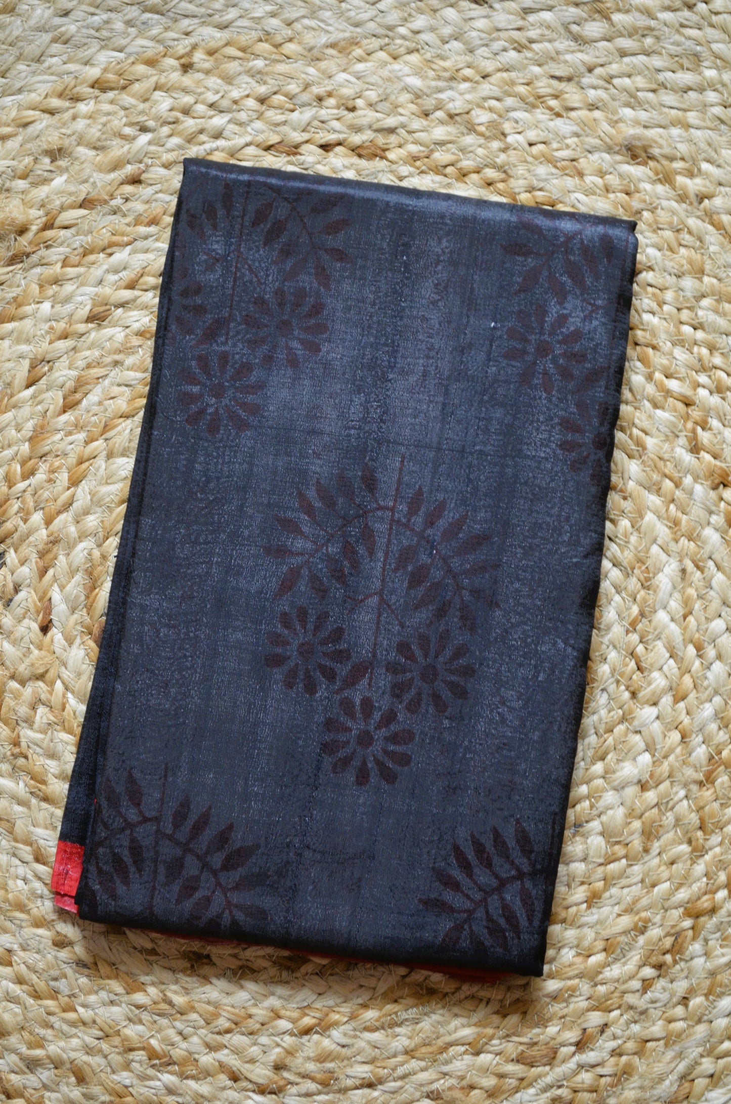 Black Block Print Pure Silk Handloom Saree