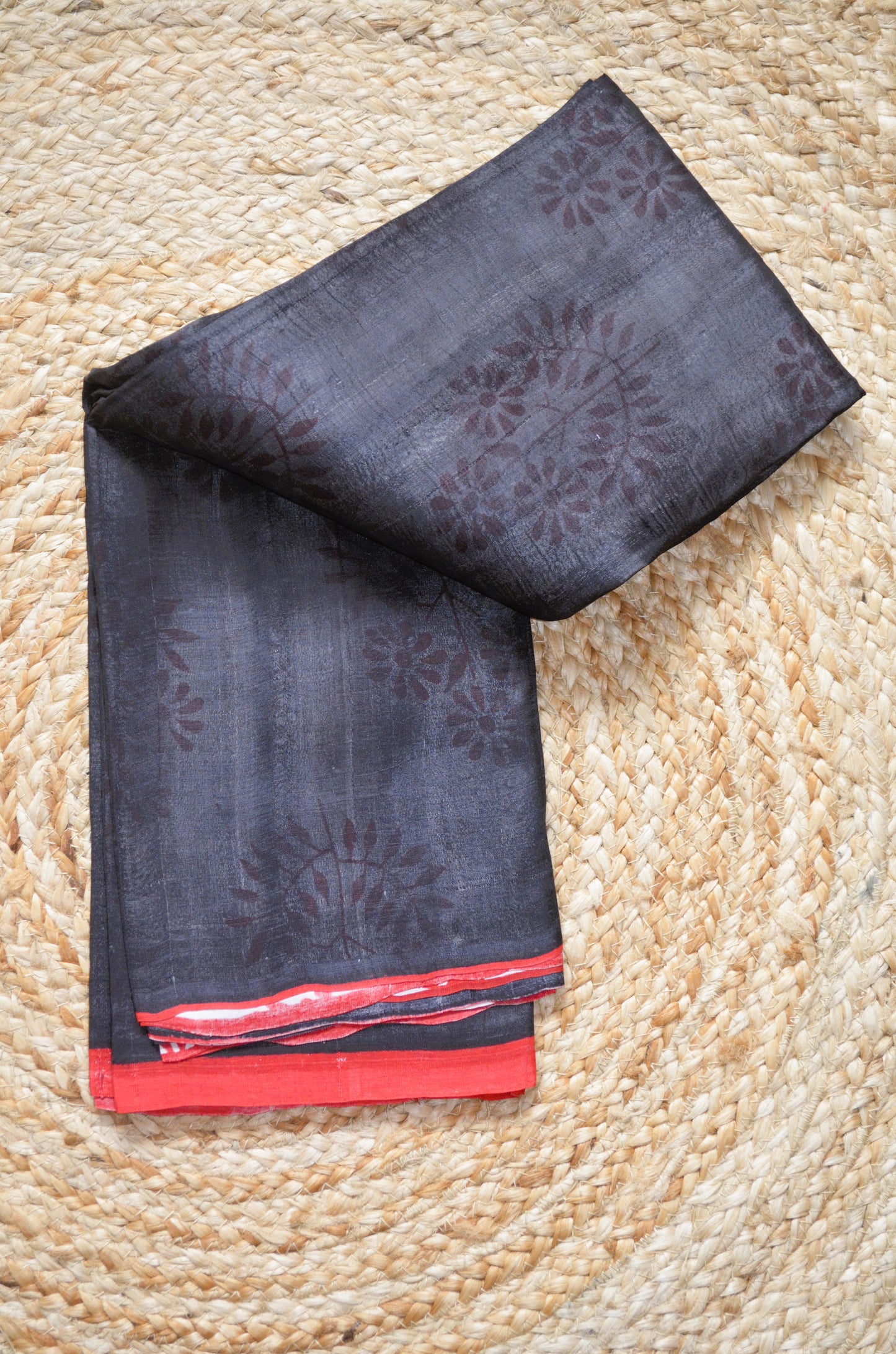 Black Block Print Pure Silk Handloom Saree