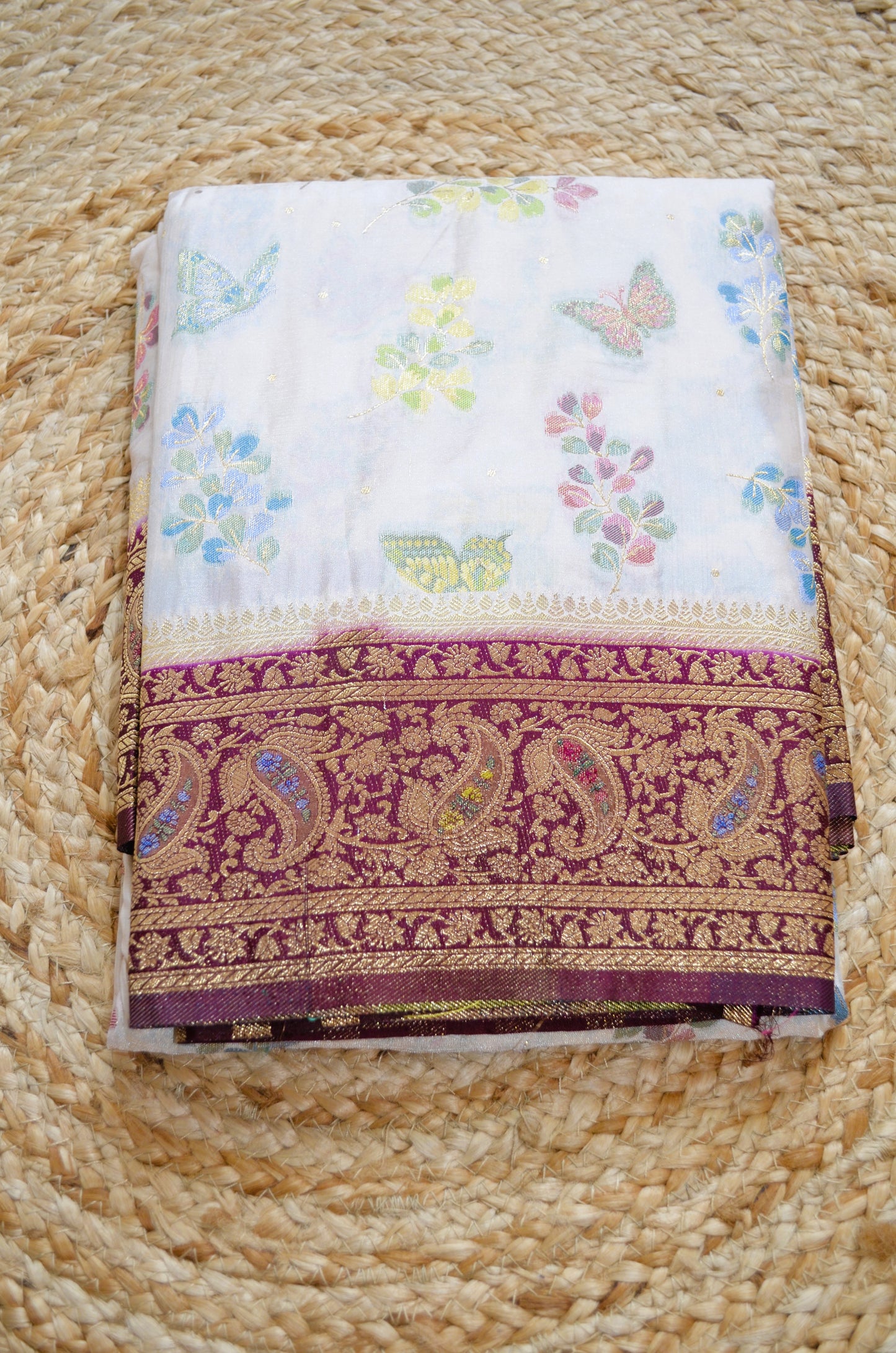 Off White Banarasi Silk Saree with Meenakari