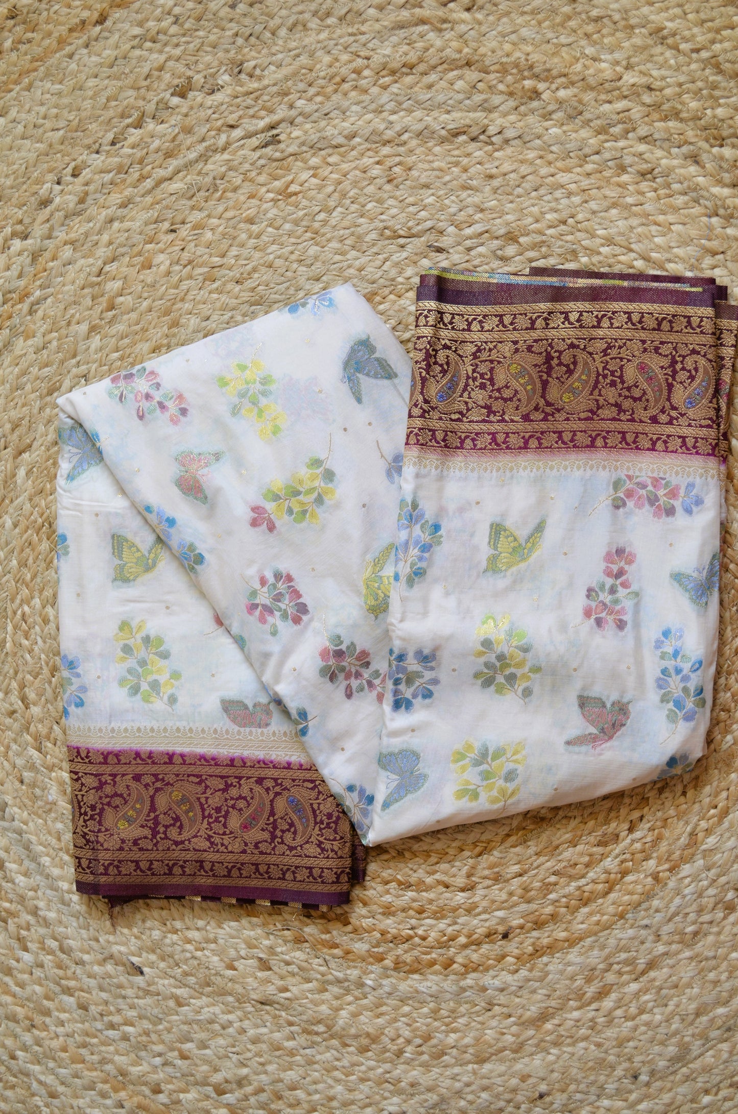 Off White Banarasi Silk Saree with Meenakari