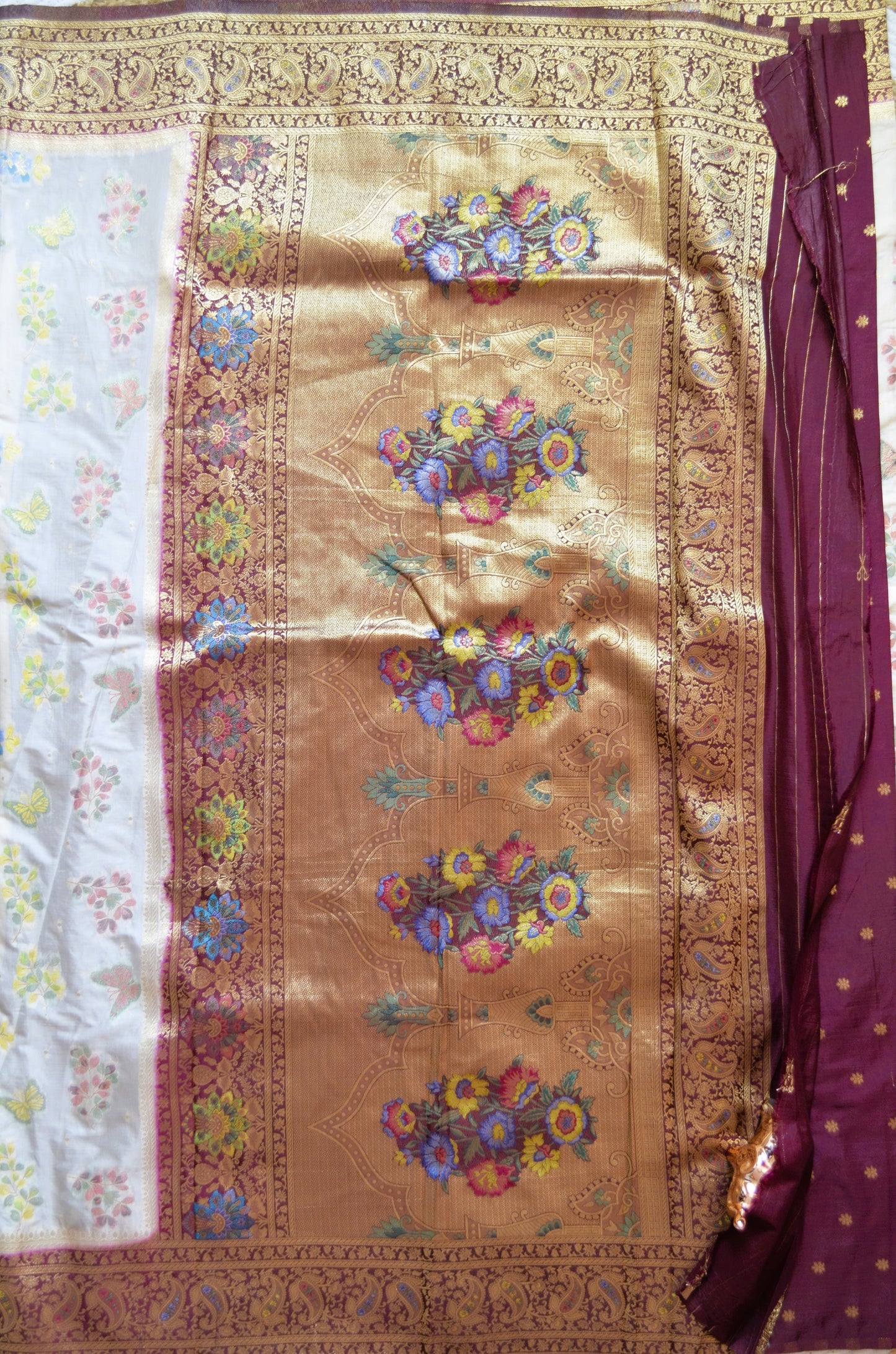 Off White Banarasi Silk Saree with Meenakari