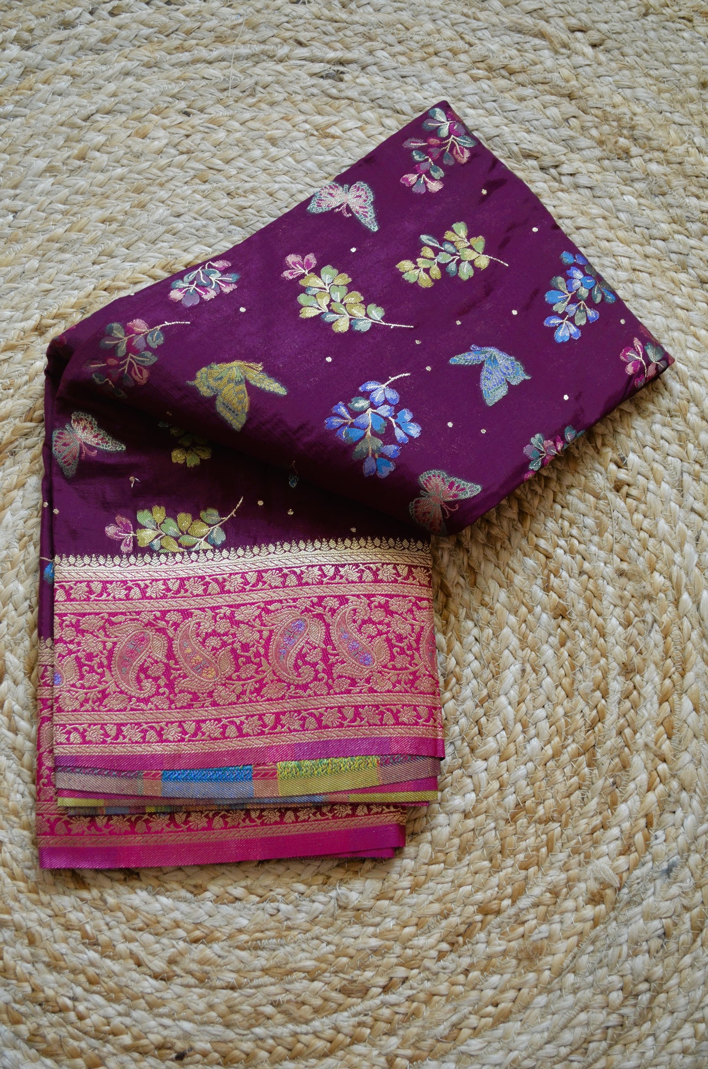 Purple Banarasi Silk Saree with Meenakari
