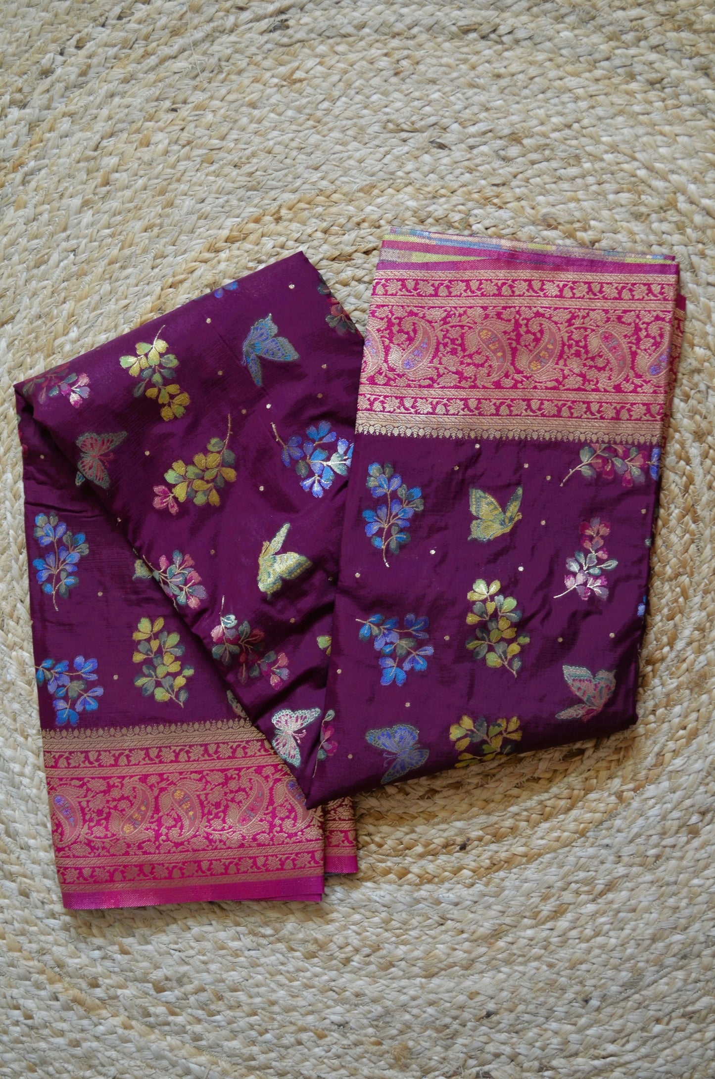 Purple Banarasi Silk Saree with Meenakari