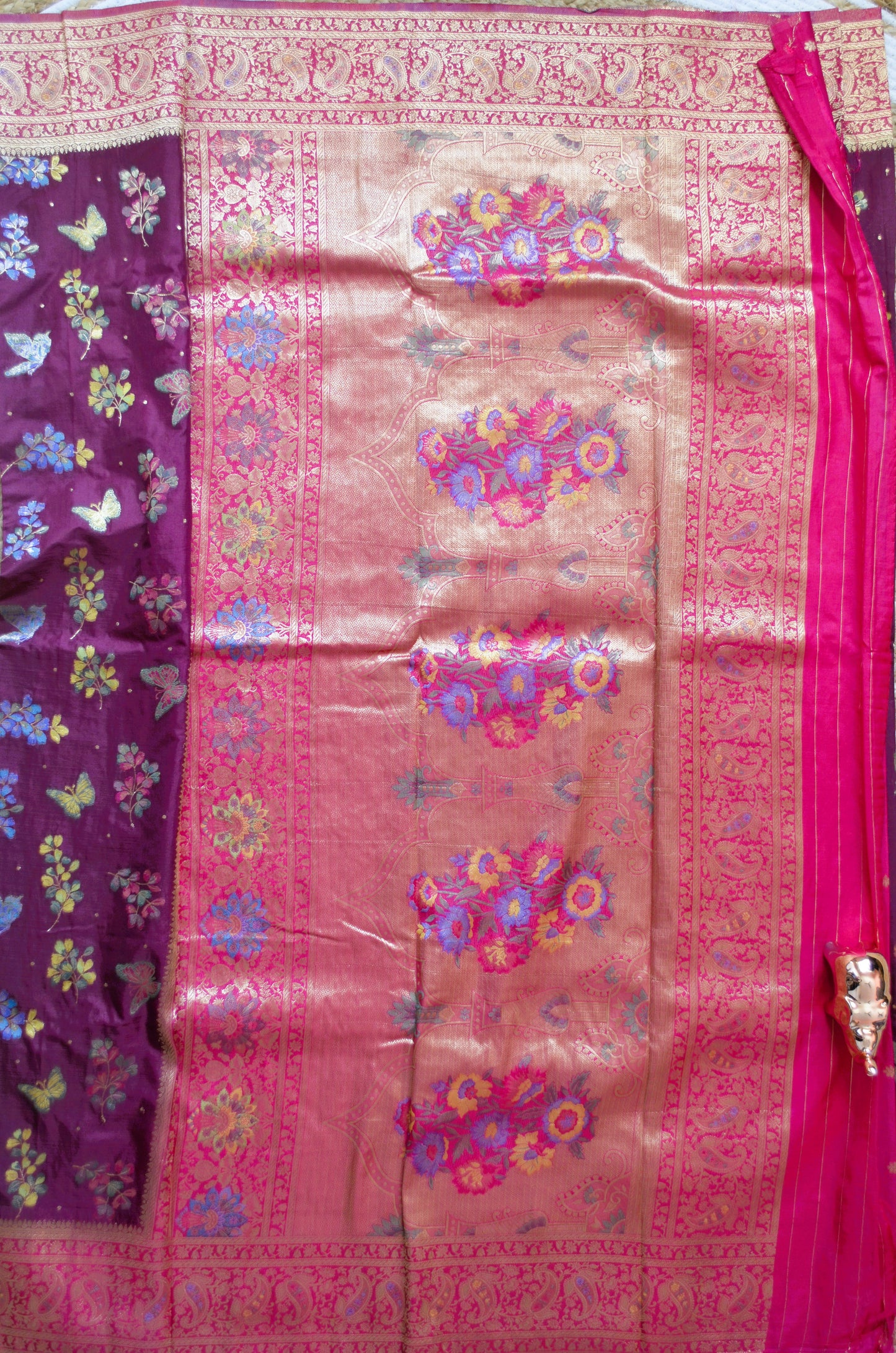 Purple Banarasi Silk Saree with Meenakari