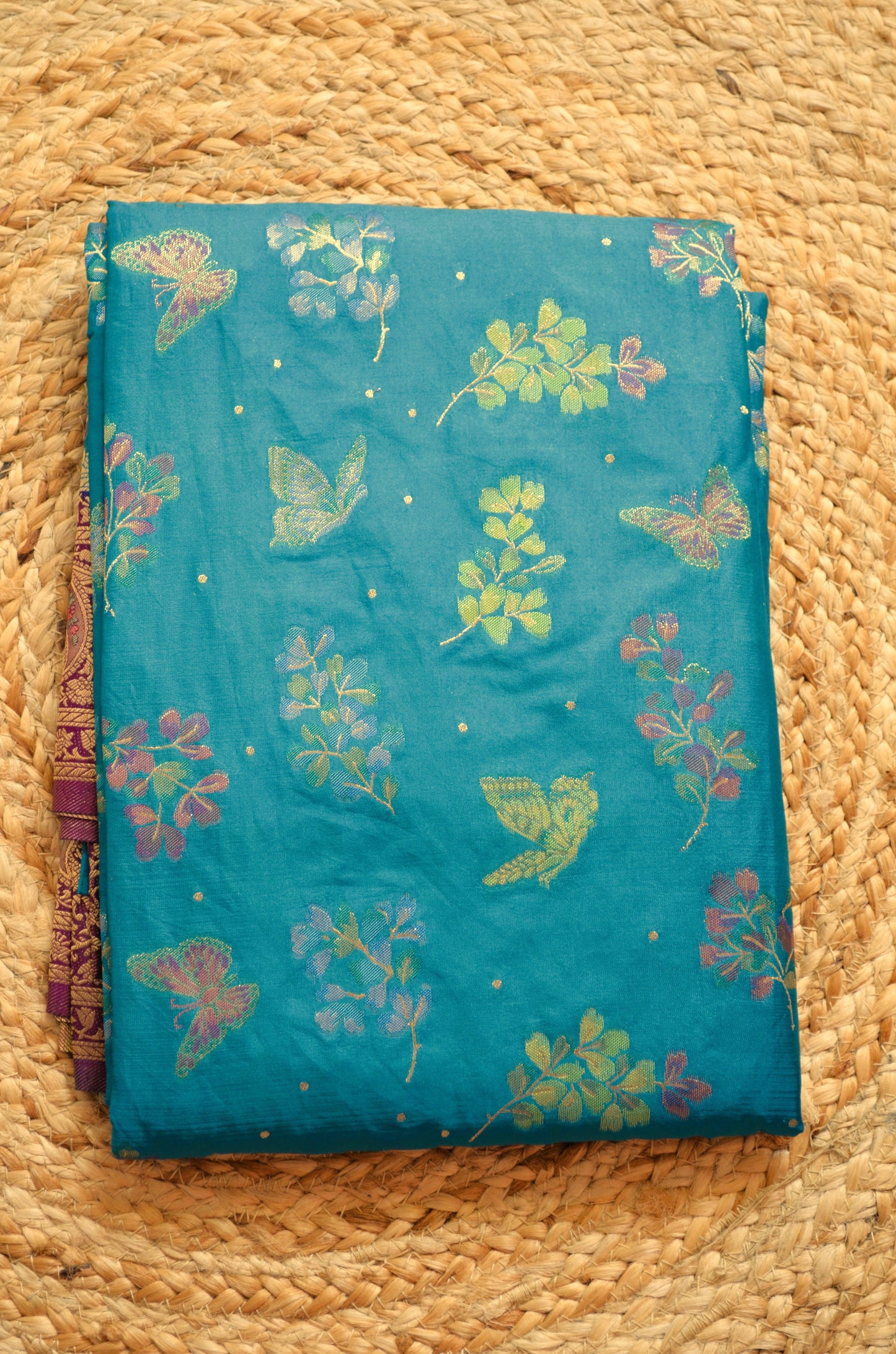 Crystal Teal Banarasi Silk Saree with Meenakari