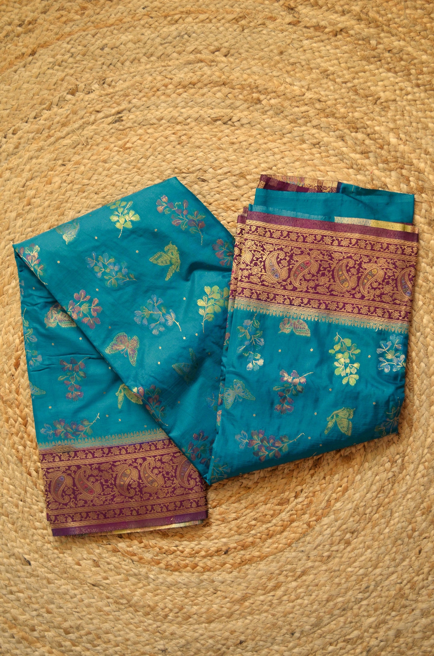 Crystal Teal Banarasi Silk Saree with Meenakari
