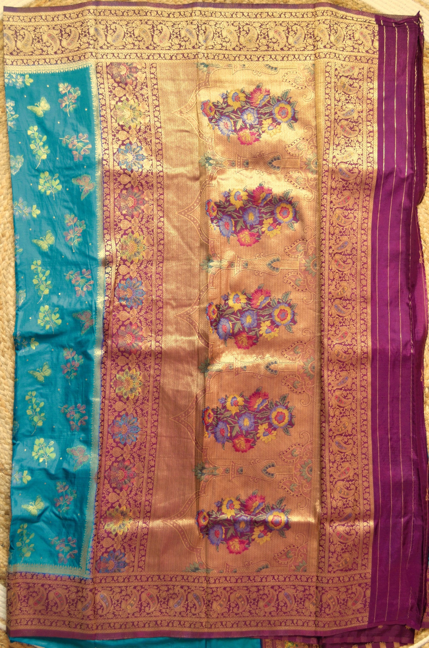 Crystal Teal Banarasi Silk Saree with Meenakari